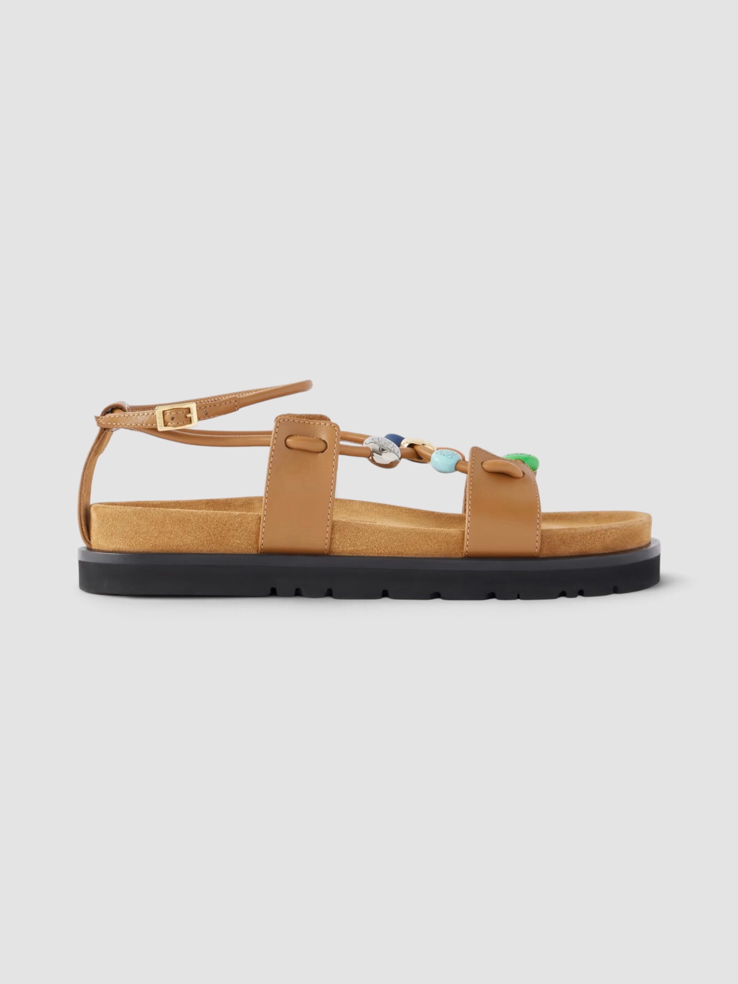 Loewe Paula's Ibiza Pebble Beads Fussbett Suede Sandals in camel.