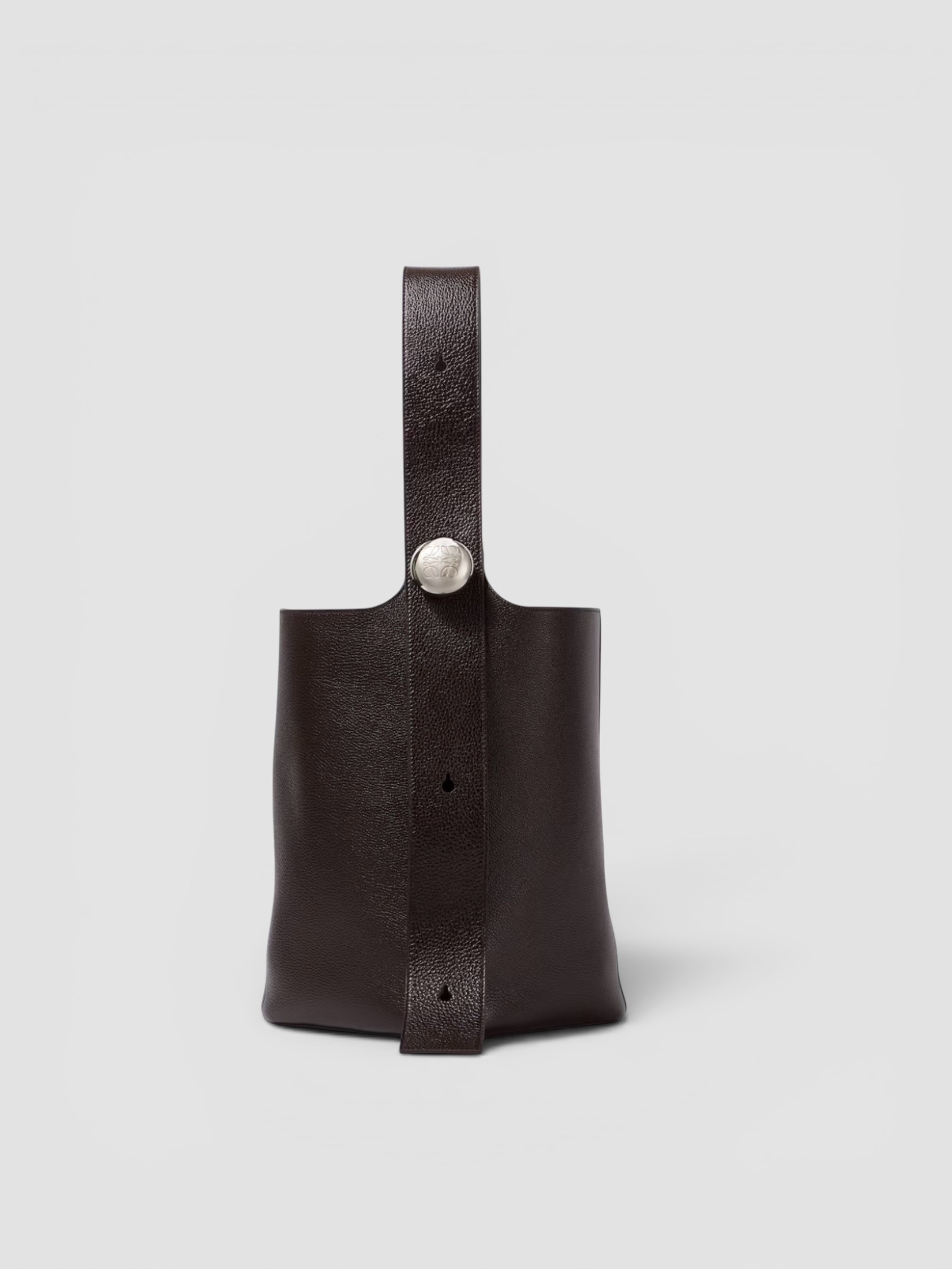Loewe Pebble Large Leather Bucket Bag in oxblood, worn with St. Agni Relaxed Tee Dress. Styled by Sharon Lombardo for FDV Concierge.