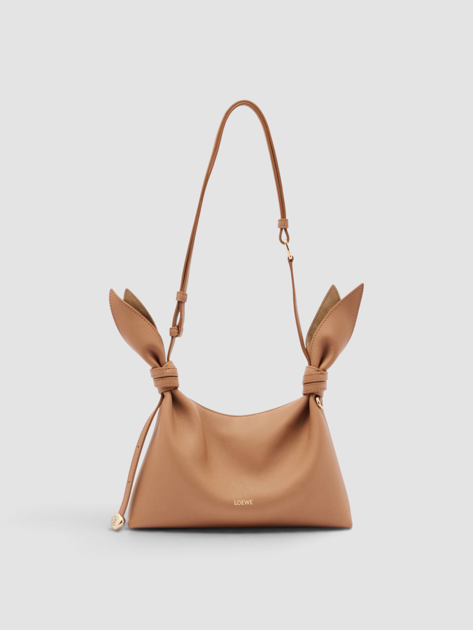 Loewe Scarf Mini Leather Shoulder Bag in brown, worn with HEIRLOME Monica Dress. Styled by Sharon Lombardo for FDV Concierge.