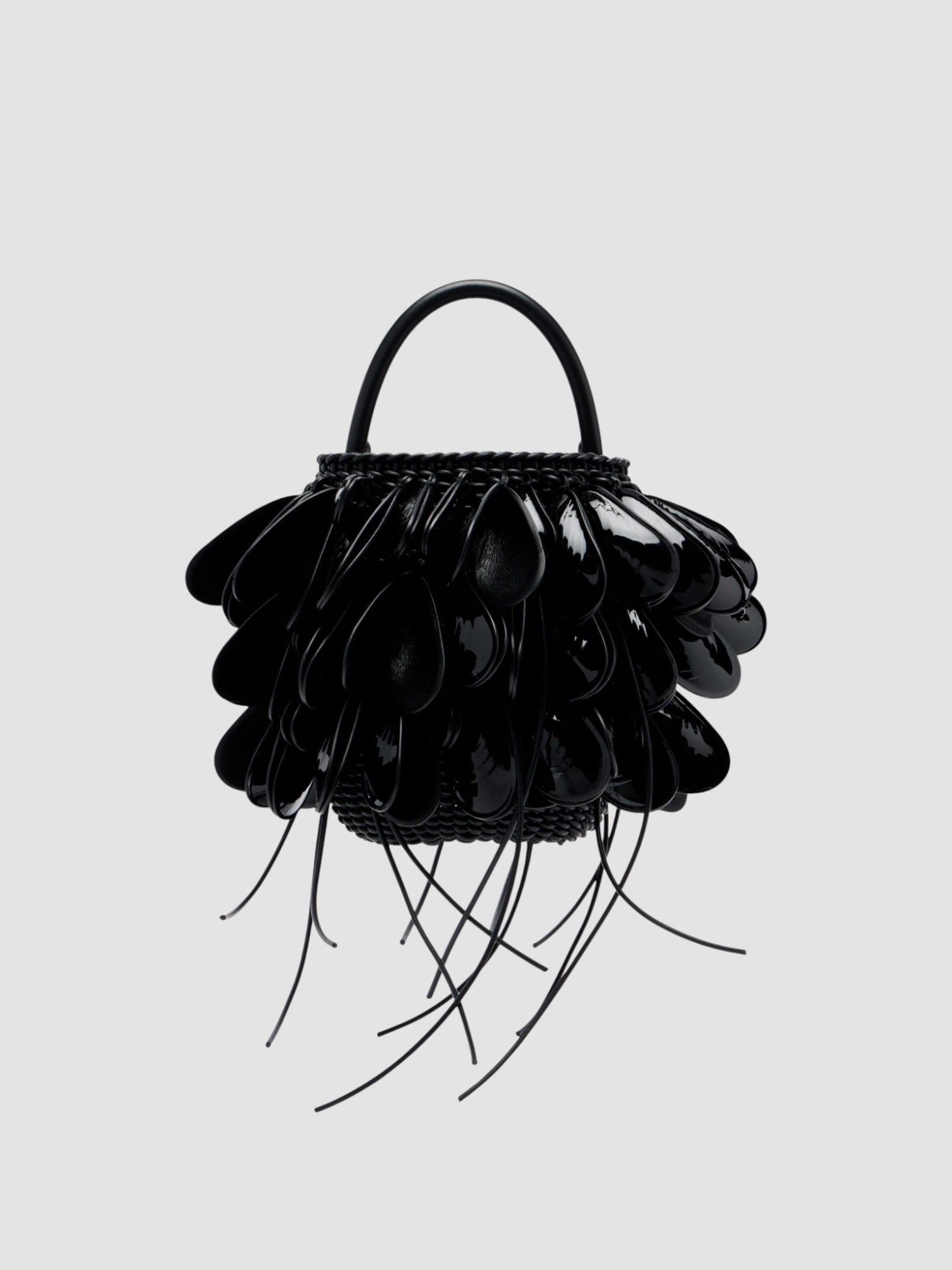 Loewe Shell Small Leather Bucket Bag in black, worn with FIL DE VIE Isadora Dress. Styled by Sharon Lombardo for FDV Concierge.