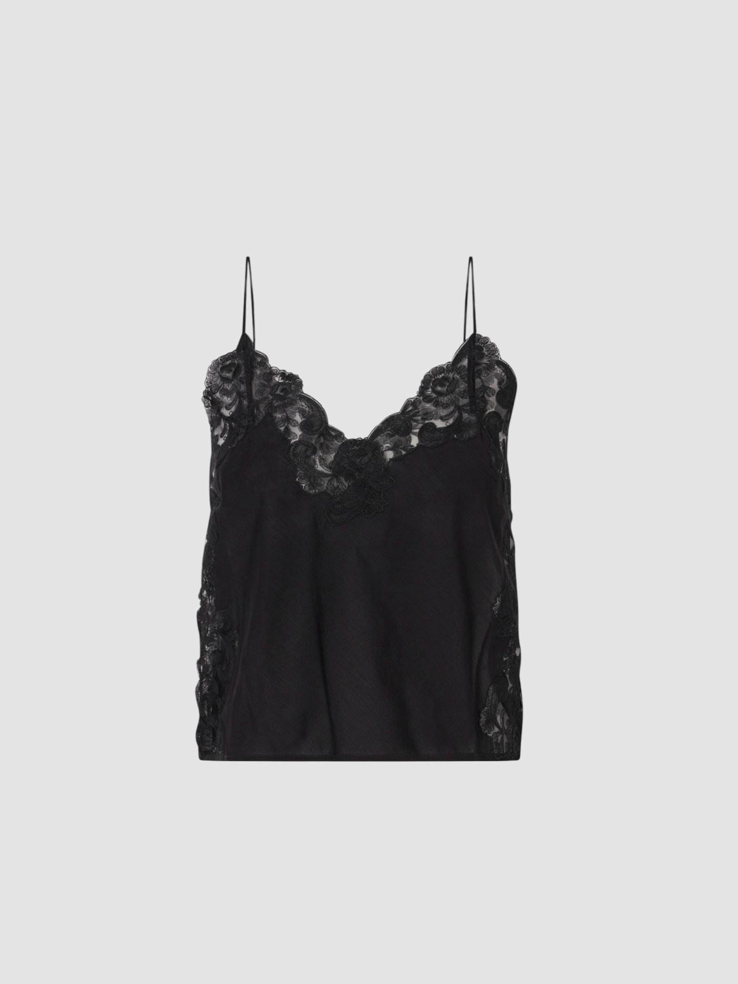 Loretta Caponi Oriana Lace-Trimmed Cotton Tank in black. Styled by Sharon Lombardo for FDV Concierge.