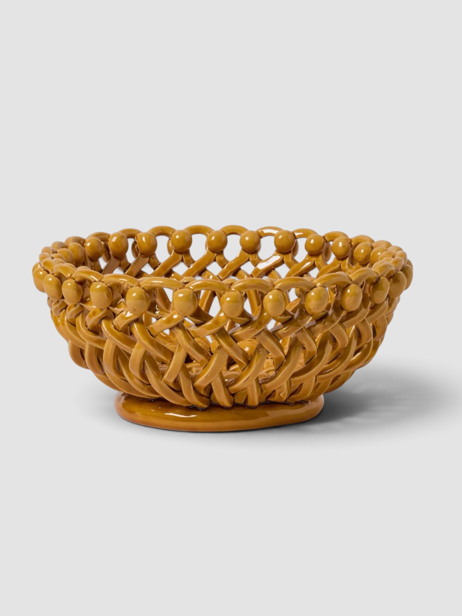 Maison Pichon Uzès Hand-Glazed Ceramic Braided Serving Bowl in mustard amber.