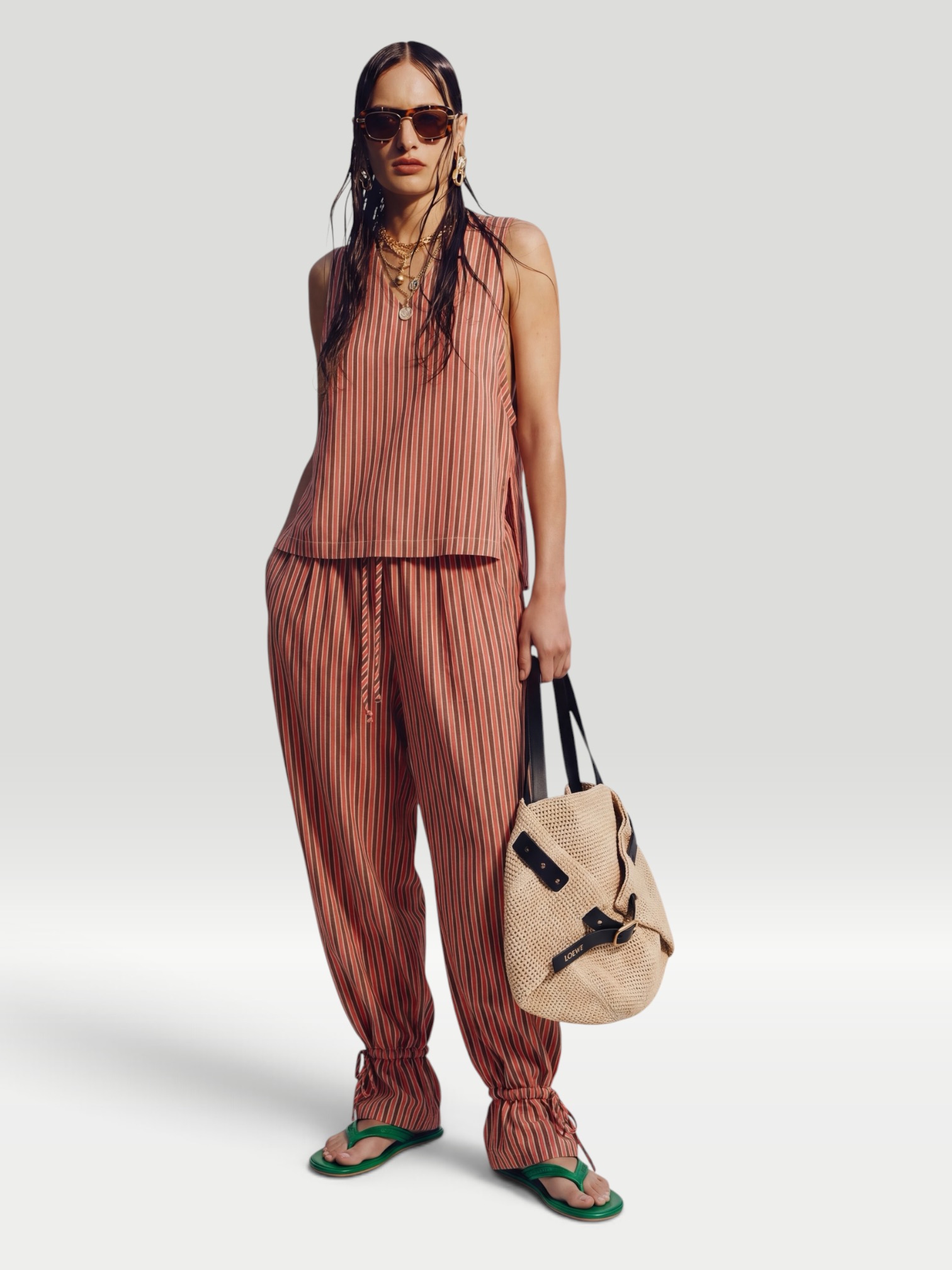 Marrakshi Life High-Low Cotton Tank Top in orange stripe. Styled by Sharon Lombardo for FDV Concierge.