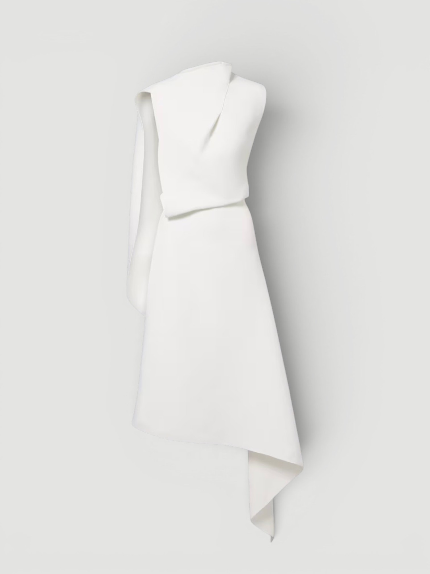 Maticevski Prosper Asymmetric Draped Midi Dress in white. Styled by Sharon Lombardo for FDV Concierge.