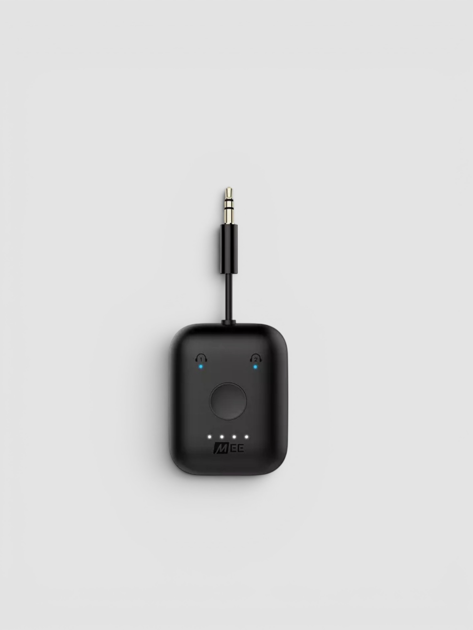 MEE Audio Connect Air In-Flight Bluetooth Transmitter in black.