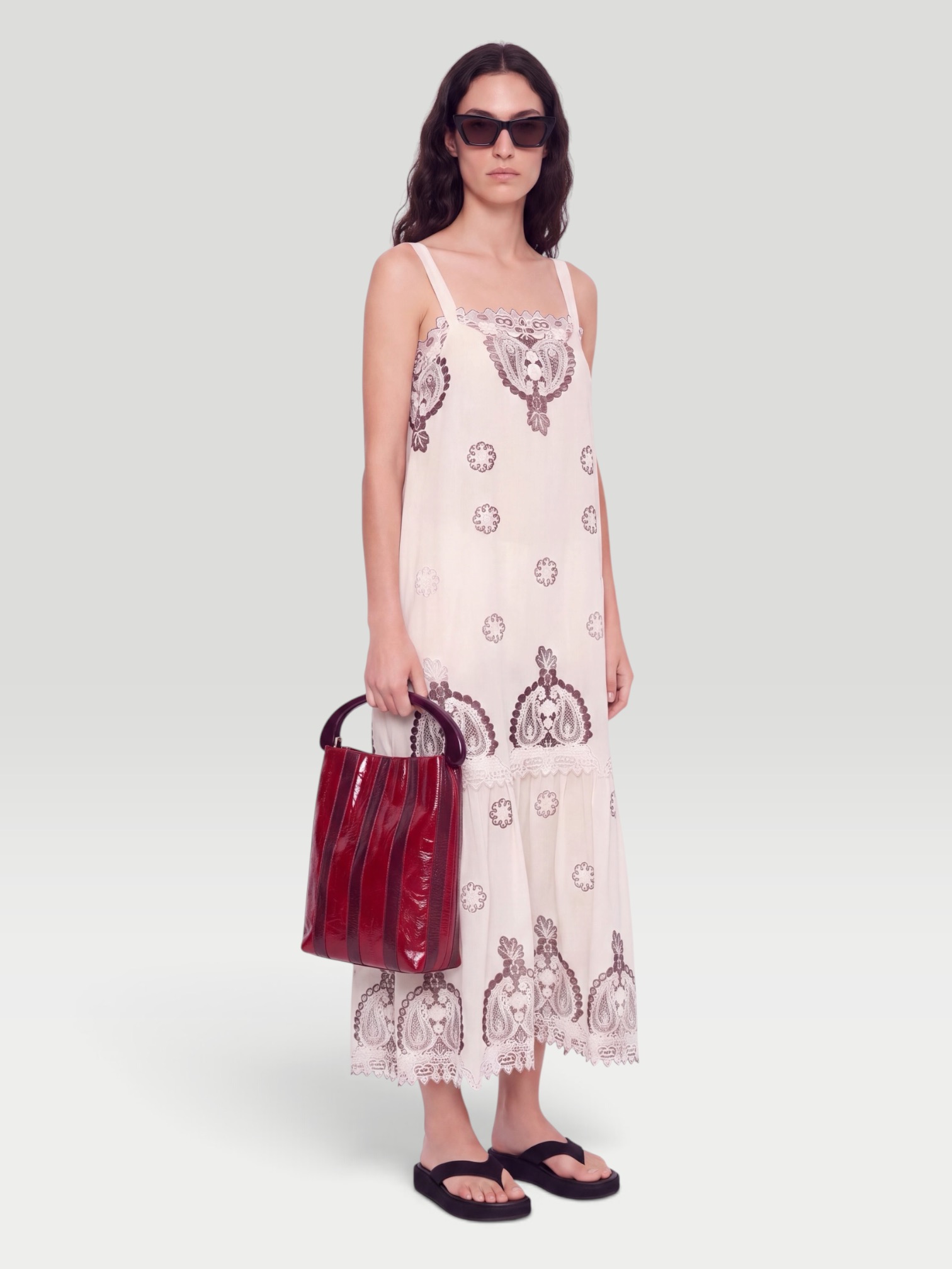 Miguelina Esme Belted Guipure Lace-Trimmed Cotton-Blend Midi Dress in cream. Styled by Sharon Lombardo for FDV Concierge.