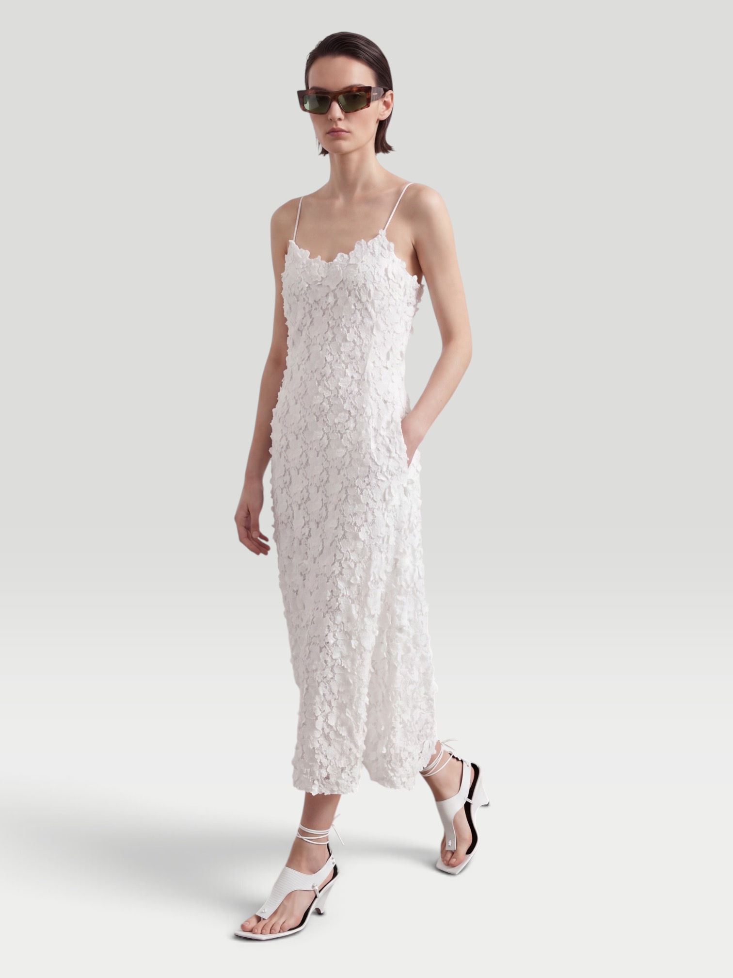 Miguelina Jaquelyn Lace Midi Dress in ivory. Styled by Sharon Lombardo for FDV Concierge.
