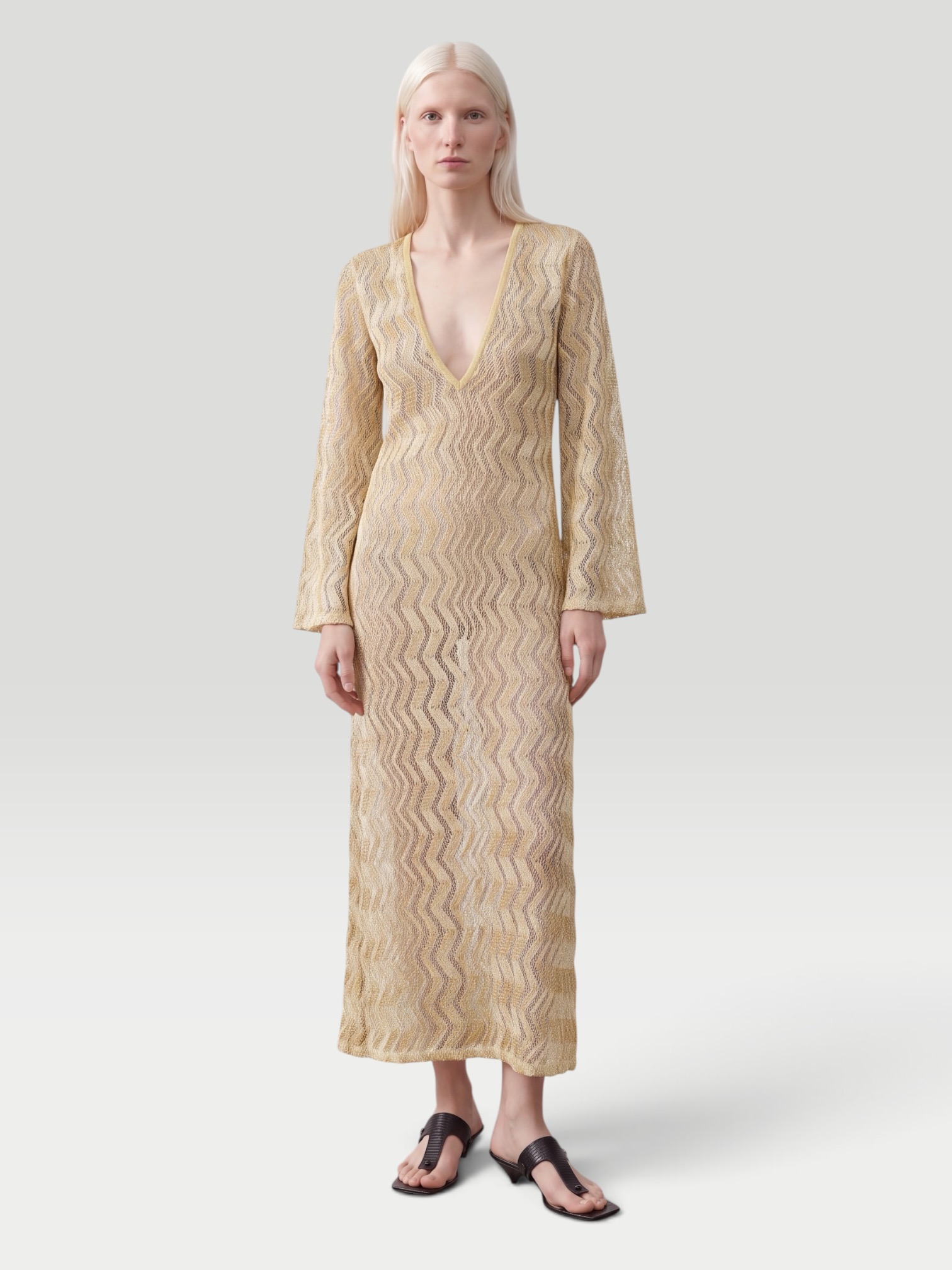 Missoni Mare Metallic Crochet-Knit Coverup in gold. Styled by Sharon Lombardo for FDV Concierge.