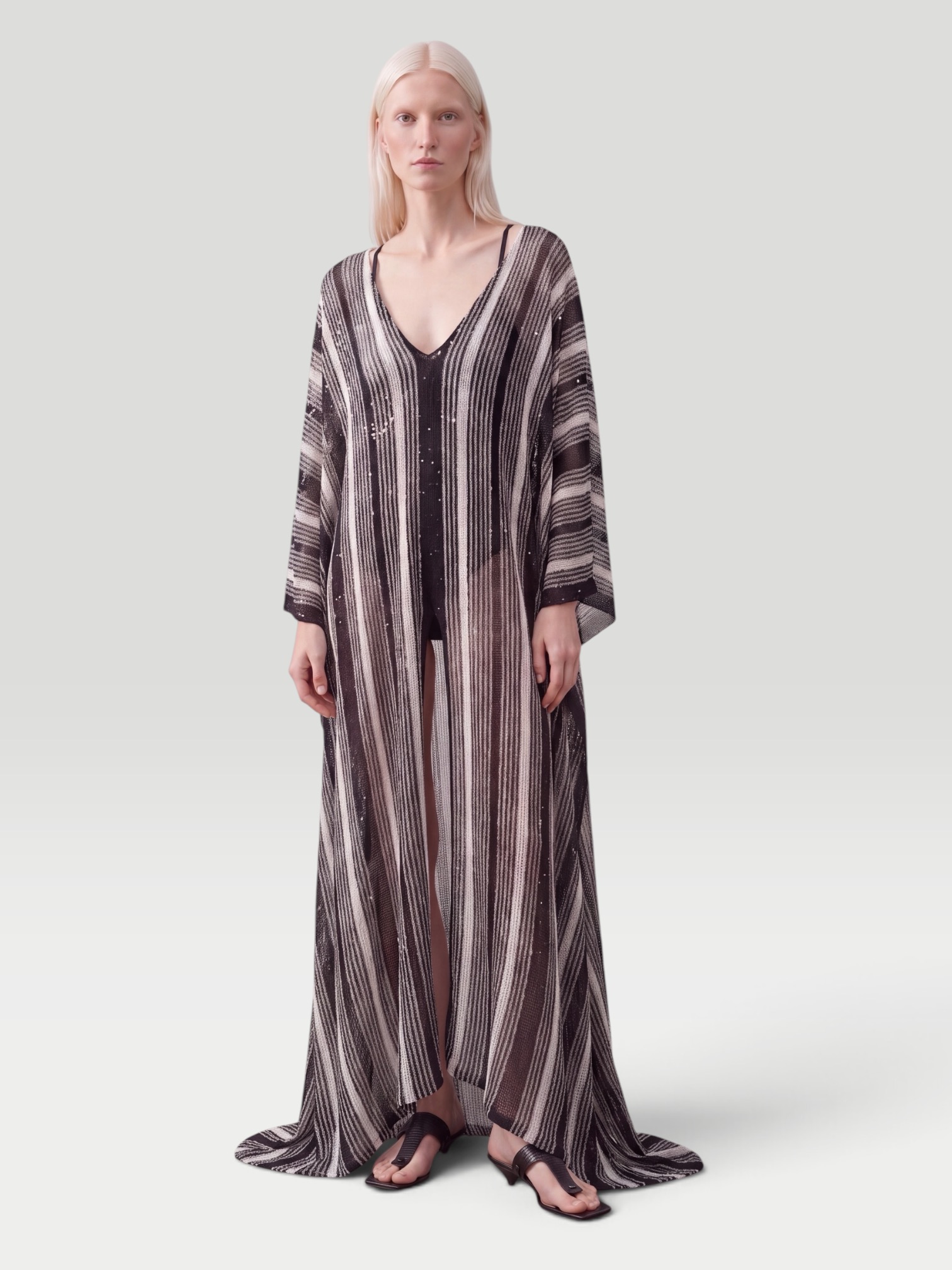 Missoni Sequin-Embellished Striped Metallic Coverup in black. Styled by Sharon Lombardo for FDV Concierge.