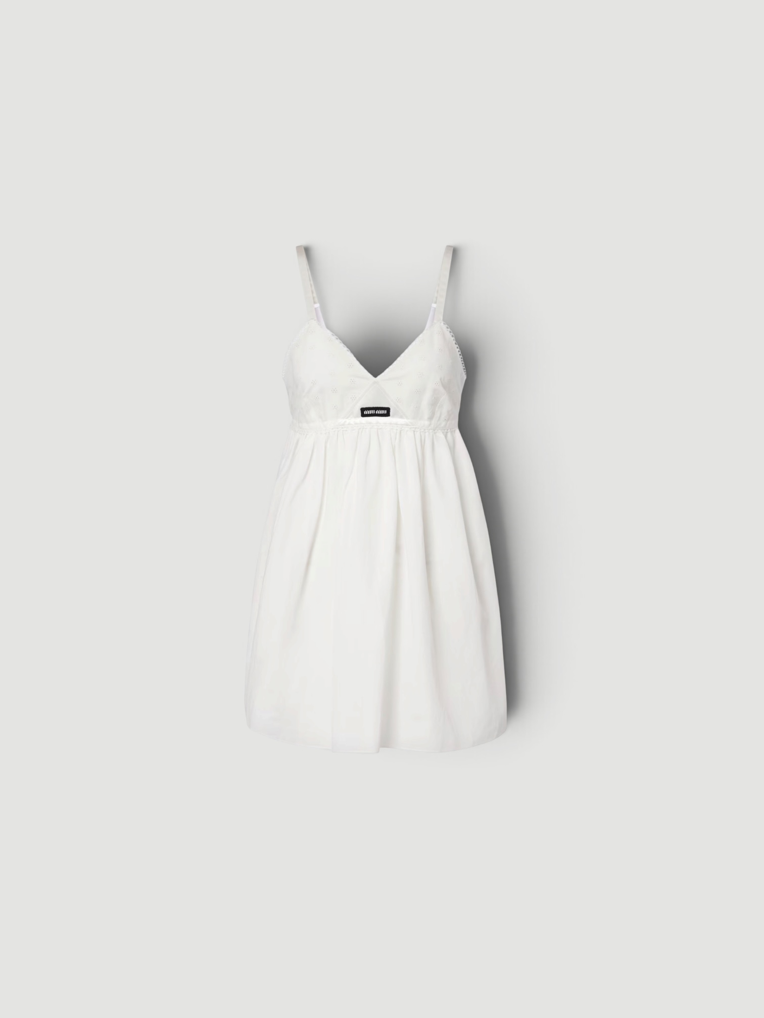 Miu Miu Embroidered Cotton and Linen Minidress in white. Styled by Sharon Lombardo for FDV Concierge.