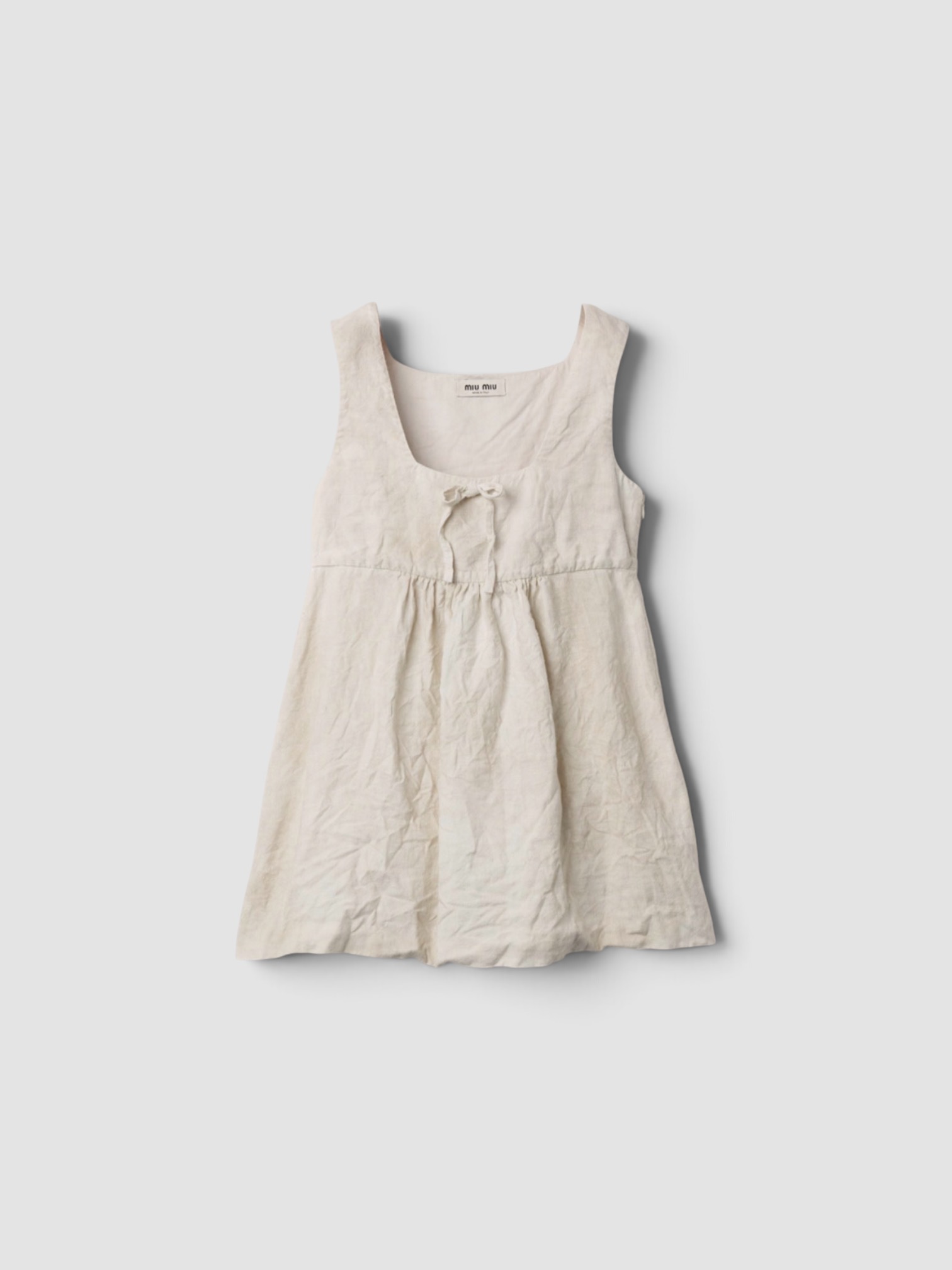 Miu Miu Linen Mini-Dress in chalk white. Styled by Sharon Lombardo for FDV Concierge.
