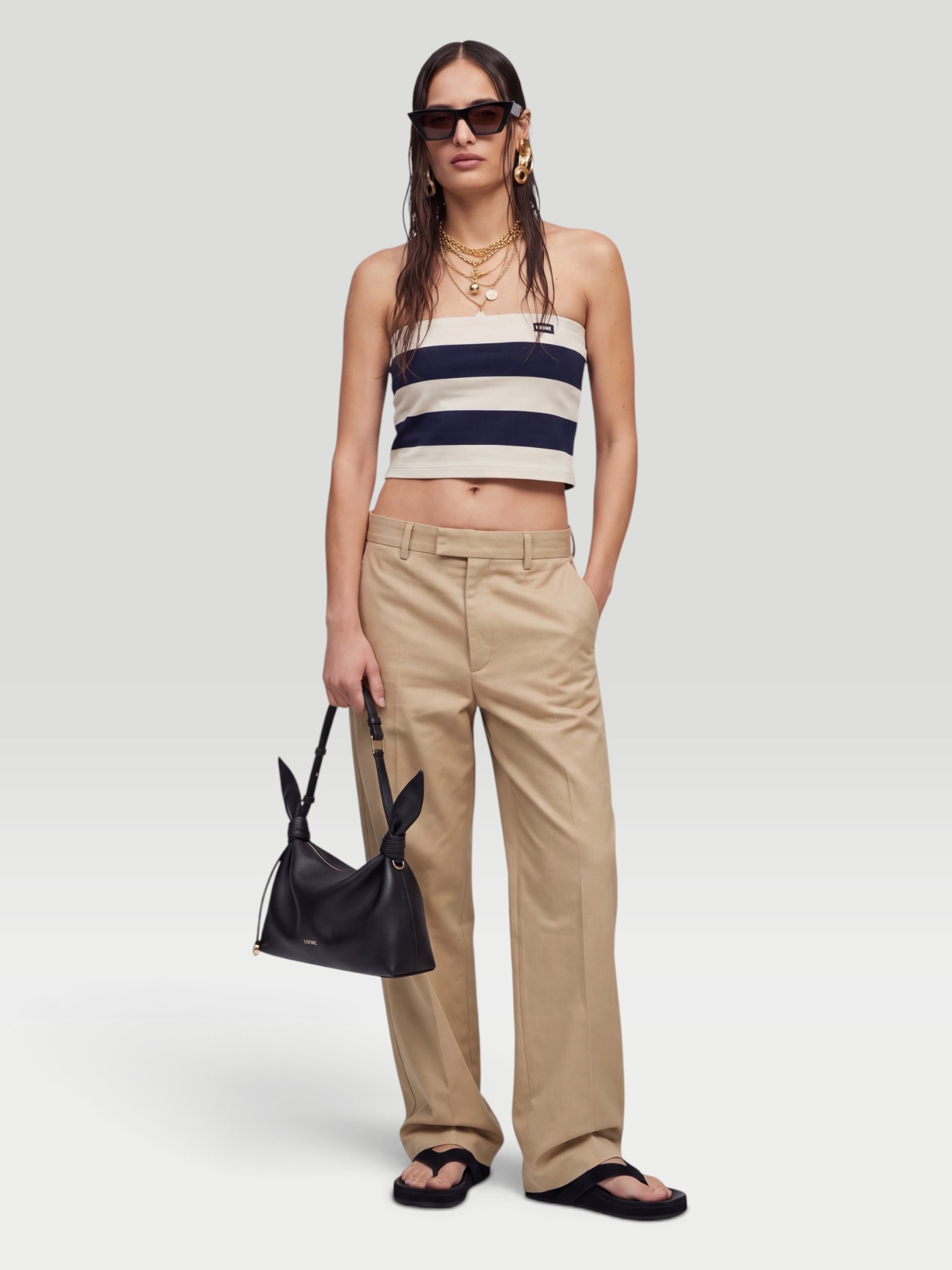 Miu Miu Striped Jersey Top in navy/cream. Styled by Sharon Lombardo for FDV Concierge.