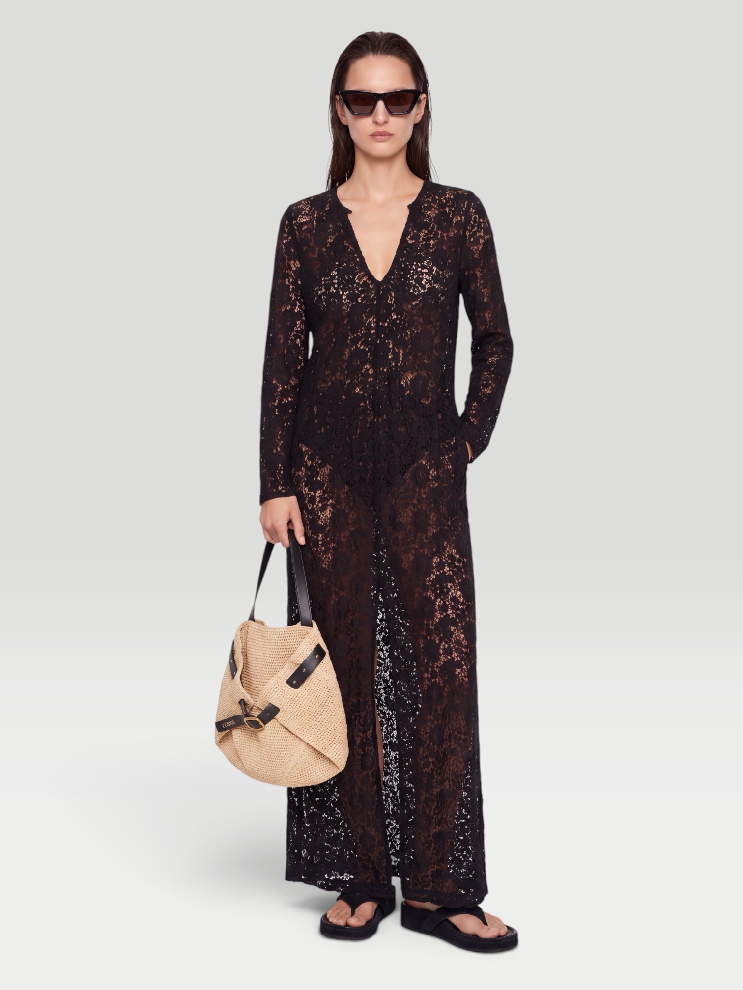 Nili Lotan Della Lace Maxi Dress in black. Styled by Sharon Lombardo for FDV Concierge.