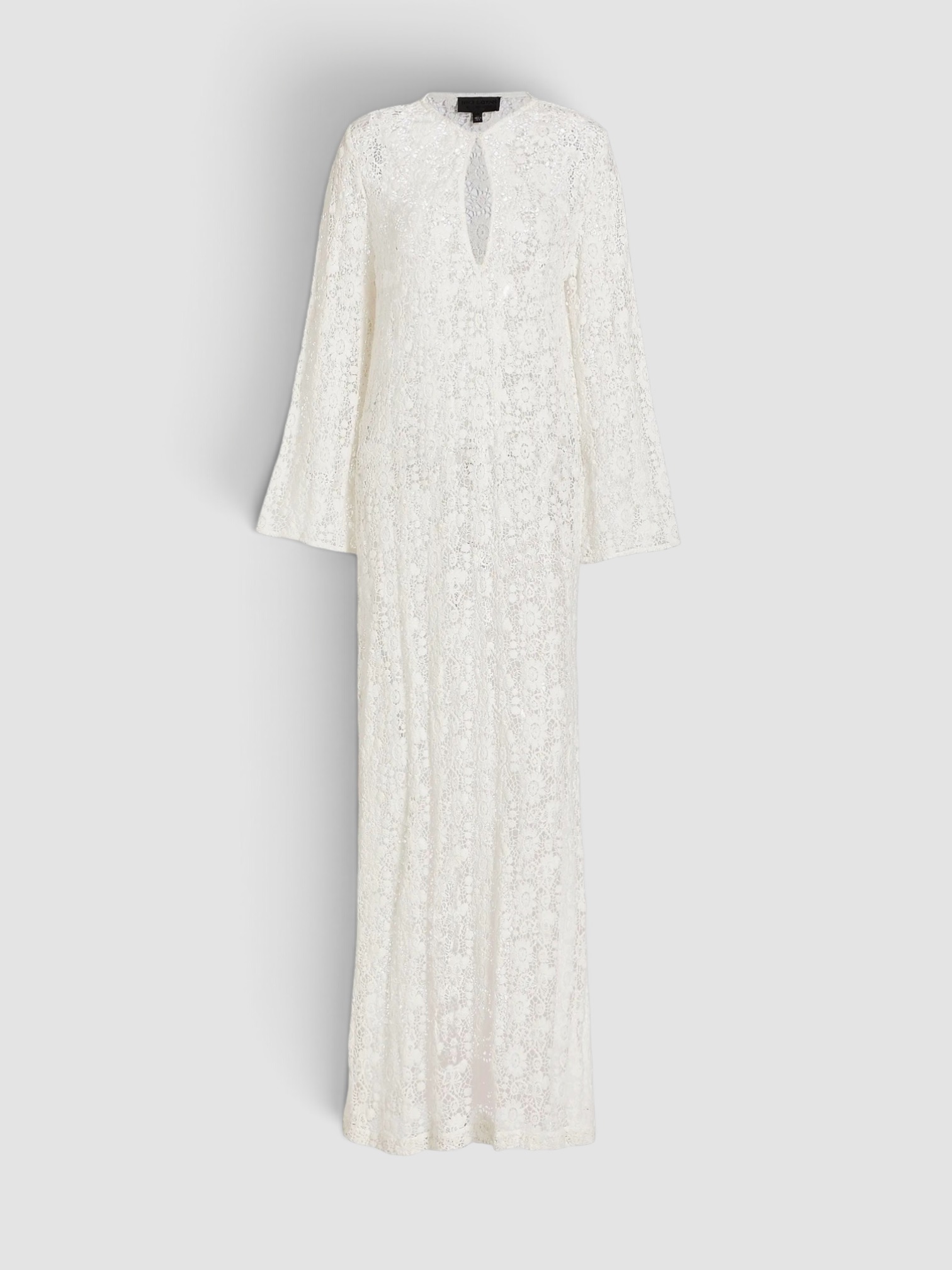 Nili Lotan Della Lace Maxi Dress in ivory, worn with Phoebe Philo Frizz Flip Flop, Phoebe Philo Small Stud Cabas Tote Bag, Phoebe Philo Gold Studded Hoops, Phoebe Philo Peak Sunglasses, walking the city. Styled by Sharon Lombardo for FDV Concierge.