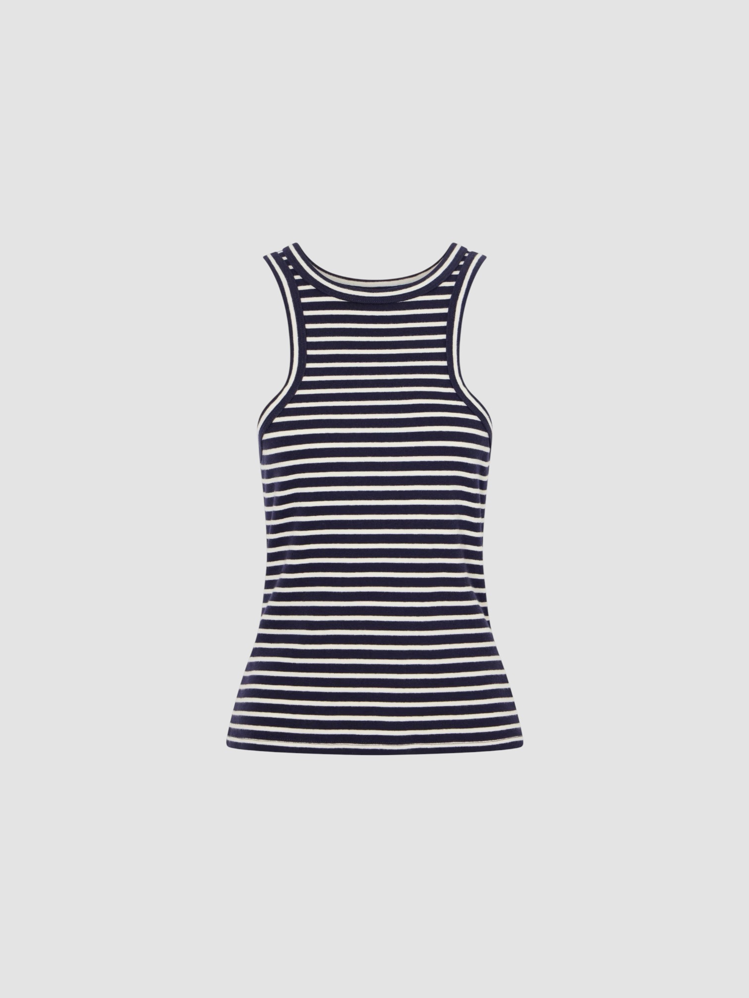 Nili Lotan Hank Striped Cotton Tank in navy. Styled by Sharon Lombardo for FDV Concierge.