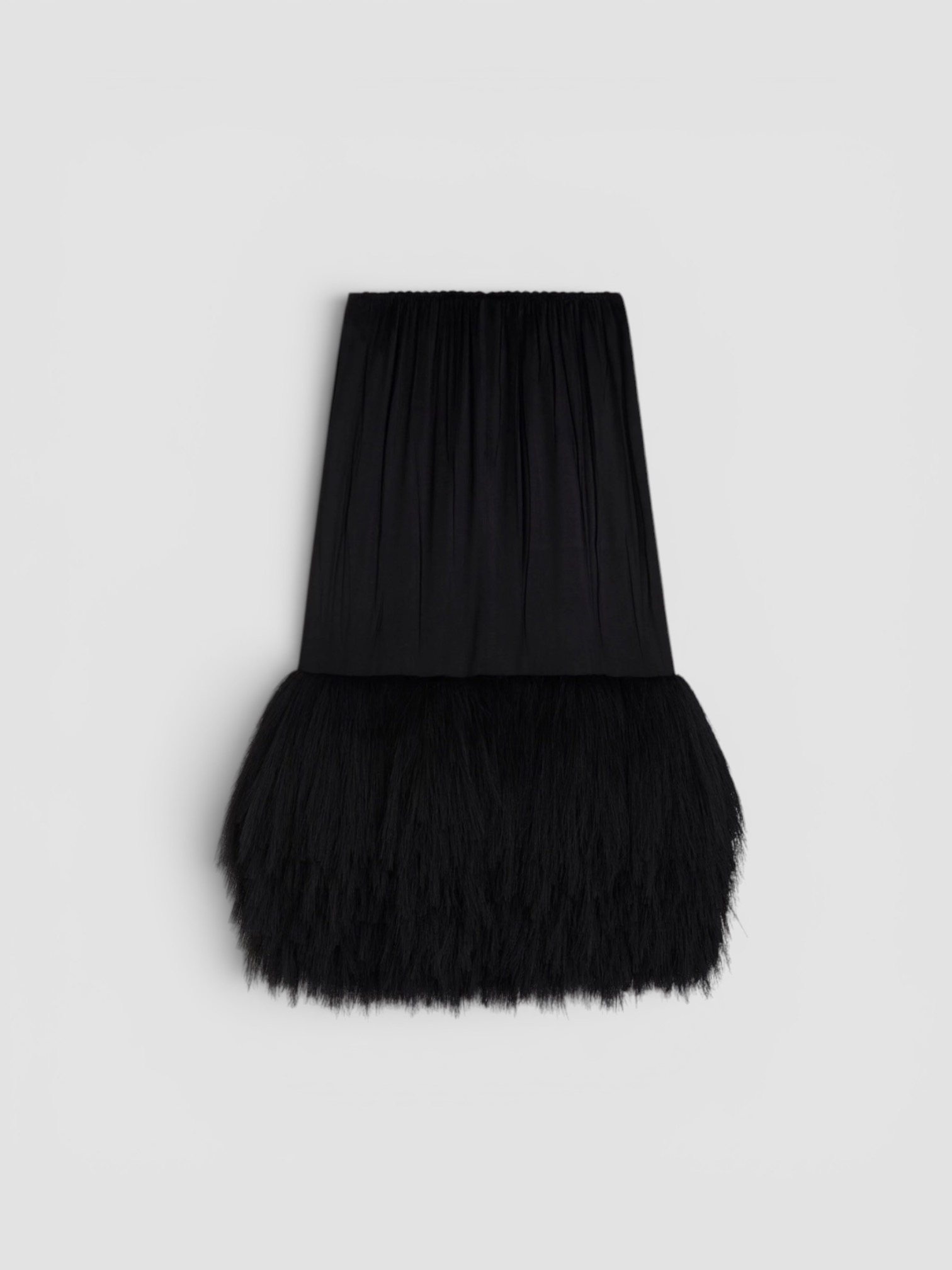 Phoebe Philo Fringed Silk-Satin Midi Skirt in black. Styled by Sharon Lombardo for FDV Concierge.