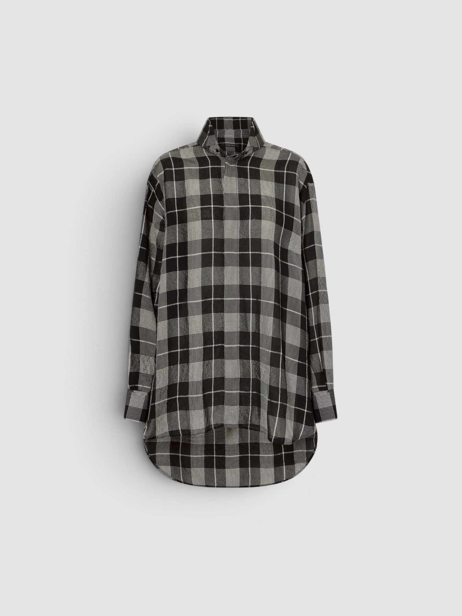 Phoebe Philo Checked Twill Shirt in black/white, worn with Phoebe Philo Checked Wide-Leg Pants. Styled by Sharon Lombardo for FDV Concierge.