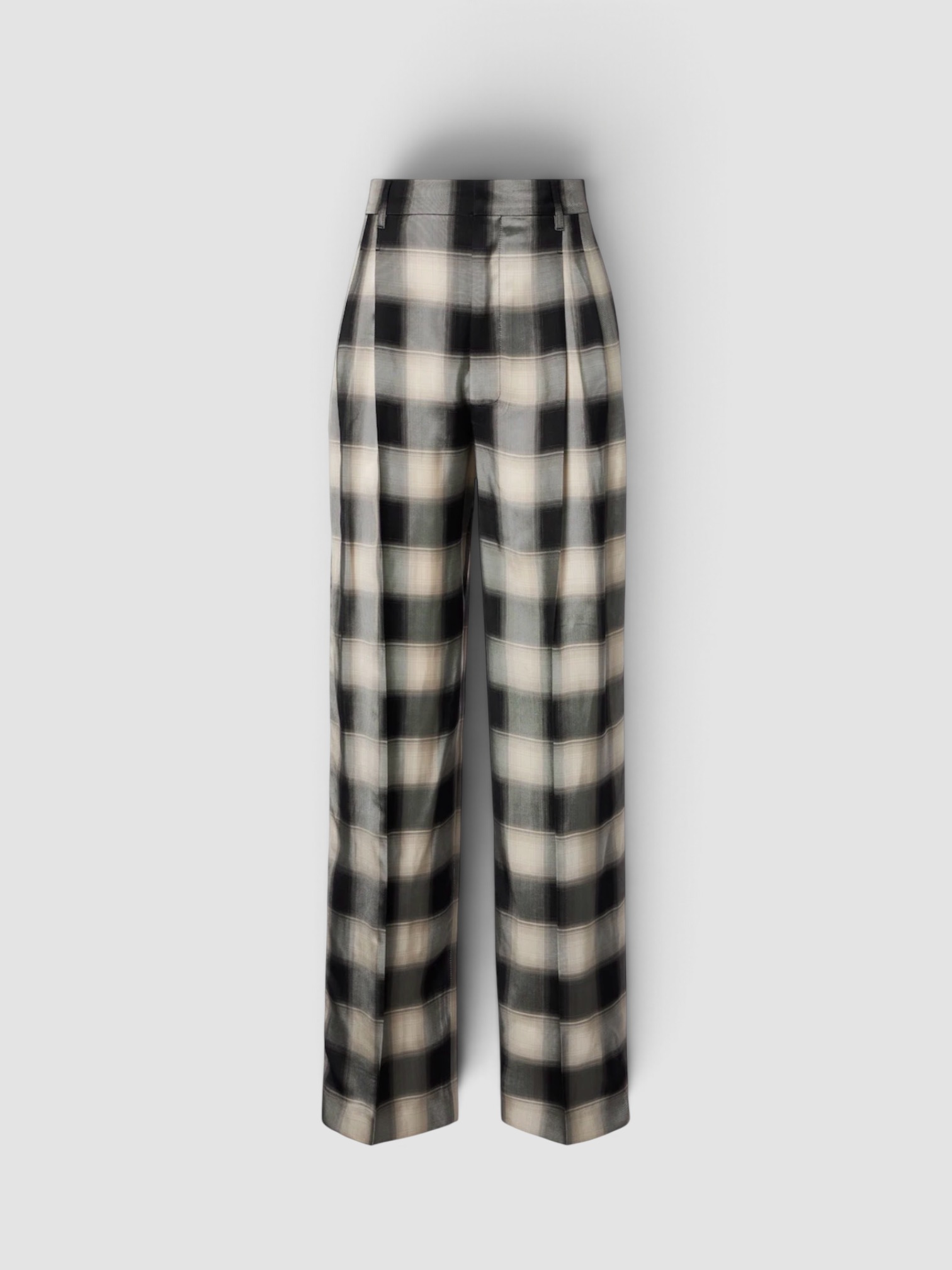 Phoebe Philo Checked Wide-Leg Pants in black/cream, worn with Phoebe Philo Checked Twill Shirt. Styled by Sharon Lombardo for FDV Concierge.