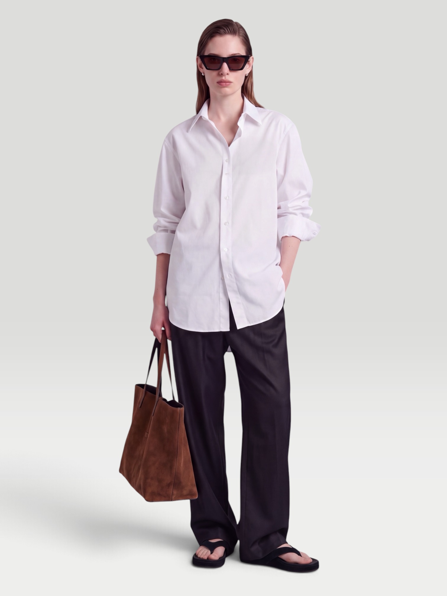 Phoebe Philo Cotton Poplin Shirt in white. Styled by Sharon Lombardo for FDV Concierge.