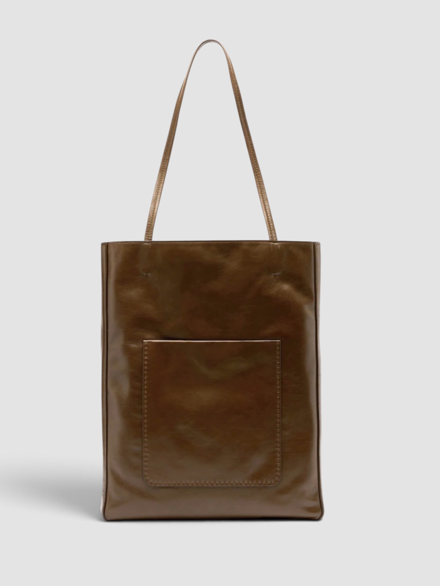 Phoebe Philo Paper Tote Leather Shoulder Bag in olive brown.