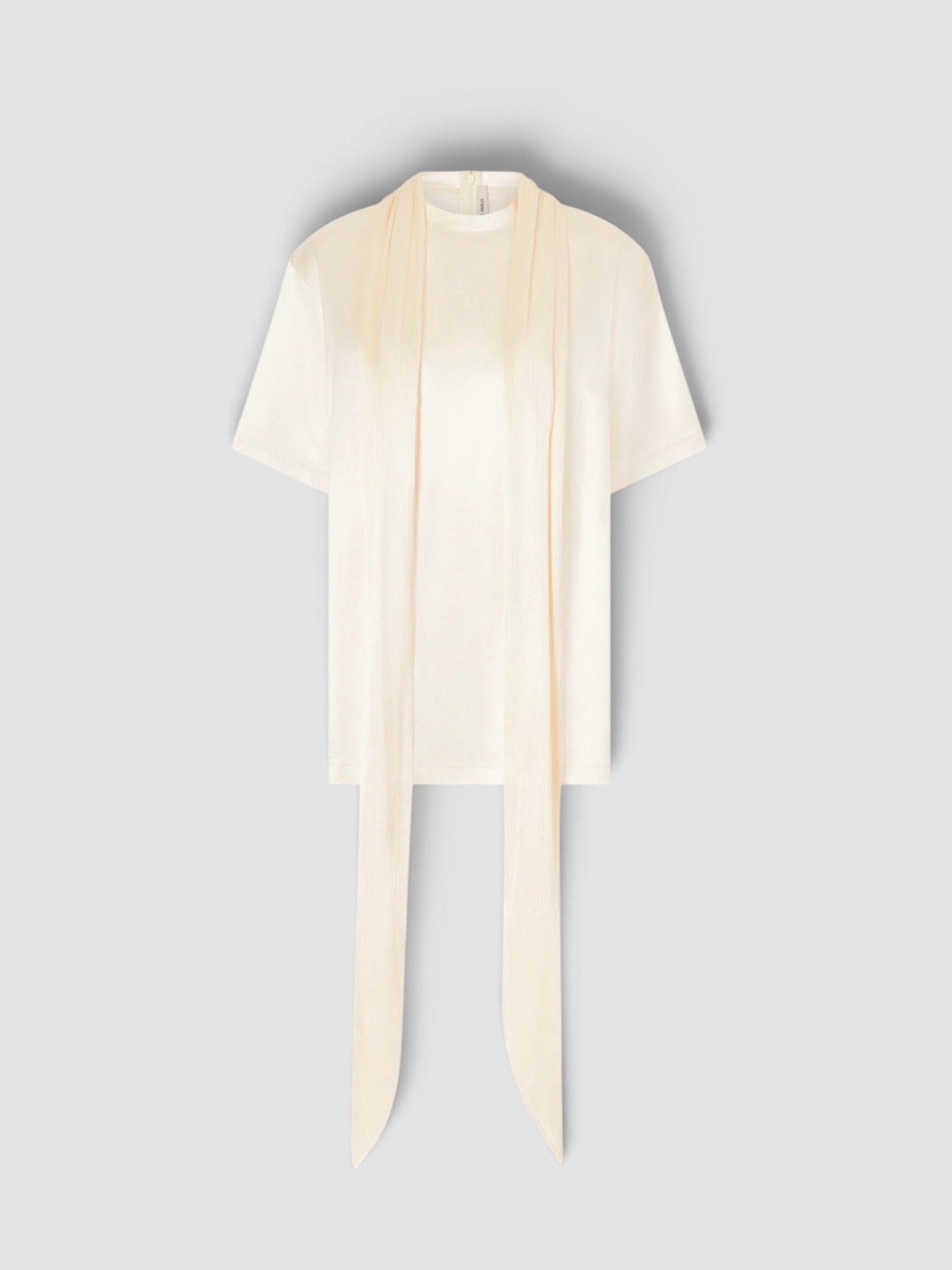Phoebe Philo Silk-Blend Satin T-Shirt in cream. Styled by Sharon Lombardo for FDV Concierge.
