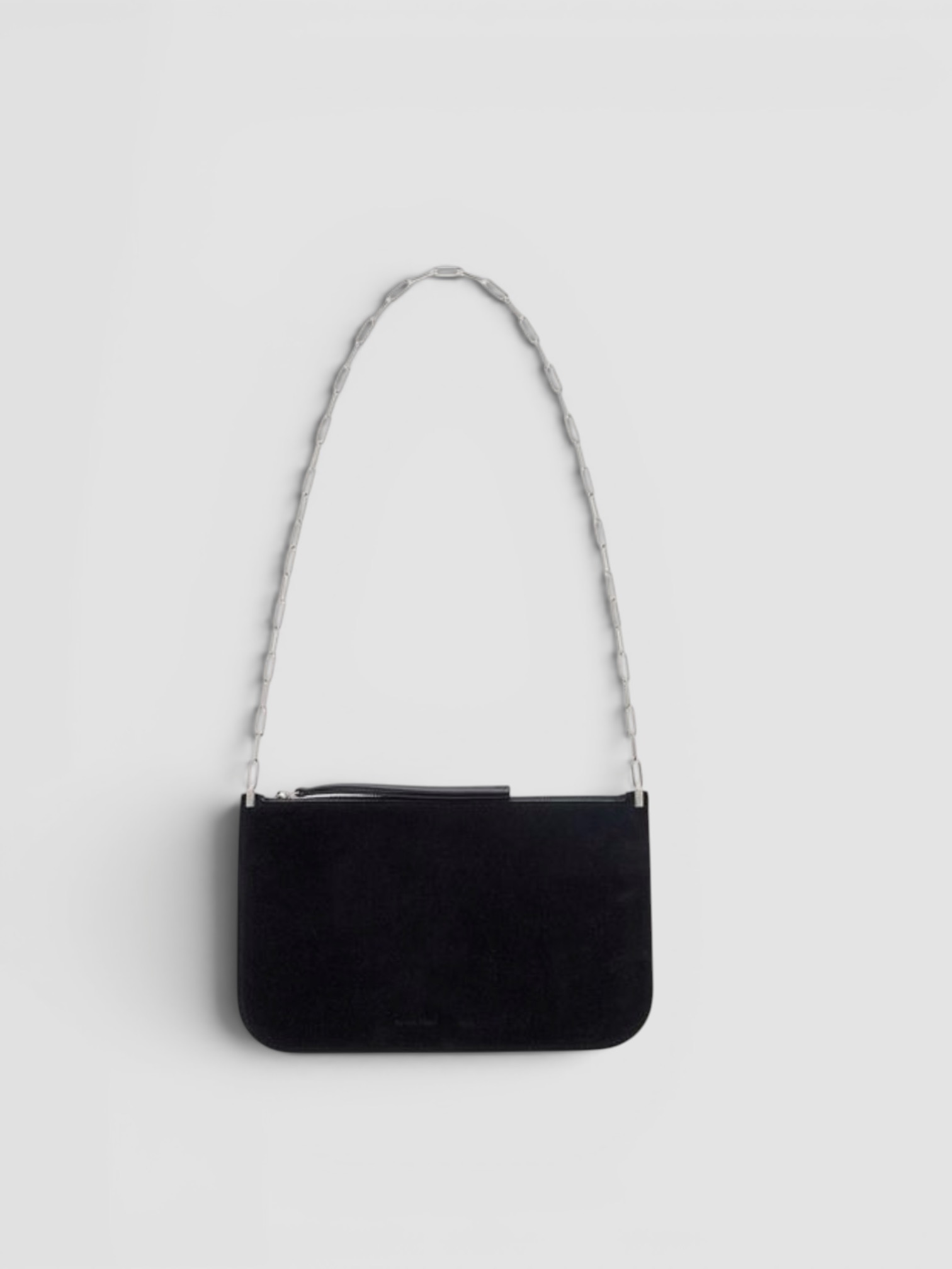 Phoebe Philo Slip Suede Pouch in black, worn with FIL DE VIE Isadora Dress. Styled by Sharon Lombardo for FDV Concierge.