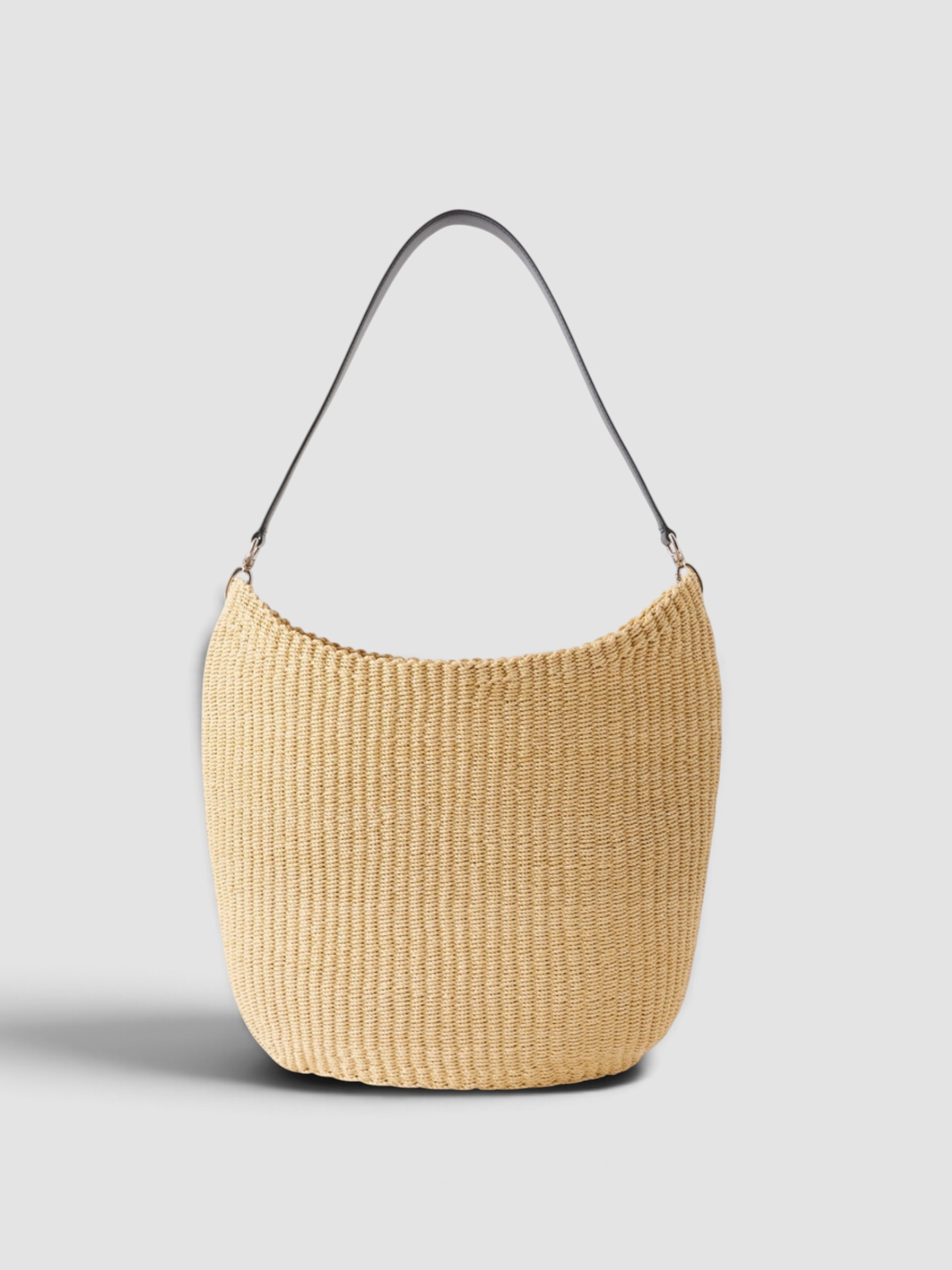 Phoebe Philo Slope Sling Small Leather-Trimmed Raffia-Effect Tote in natural.