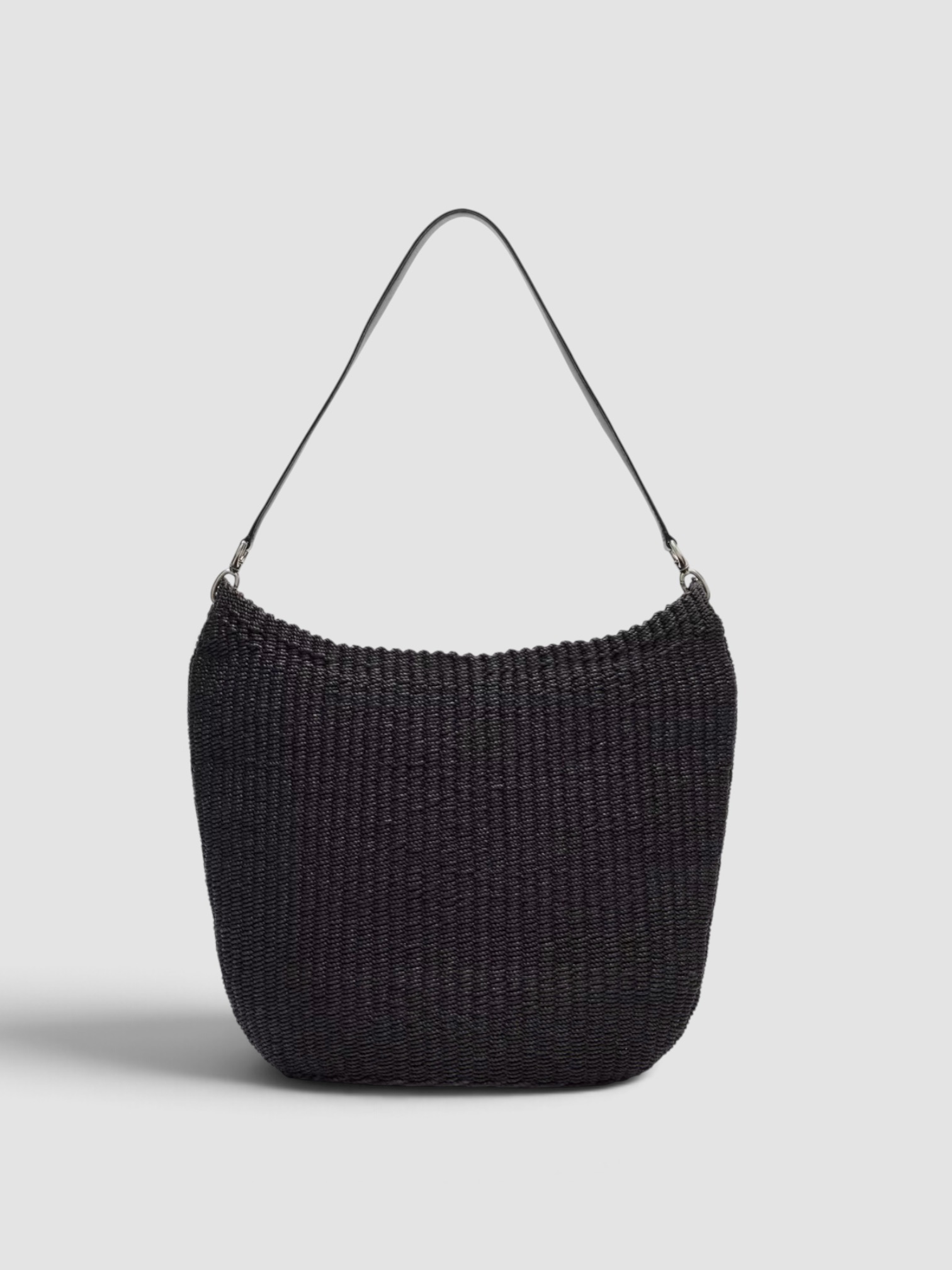 Phoebe Philo Small Slope Sling Woven Shoulder Bag in black.