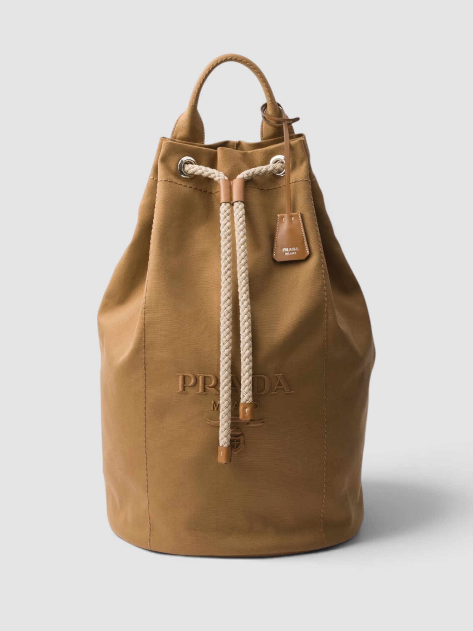 Prada Canvas Drawstring Duffle Bag in tabacco.