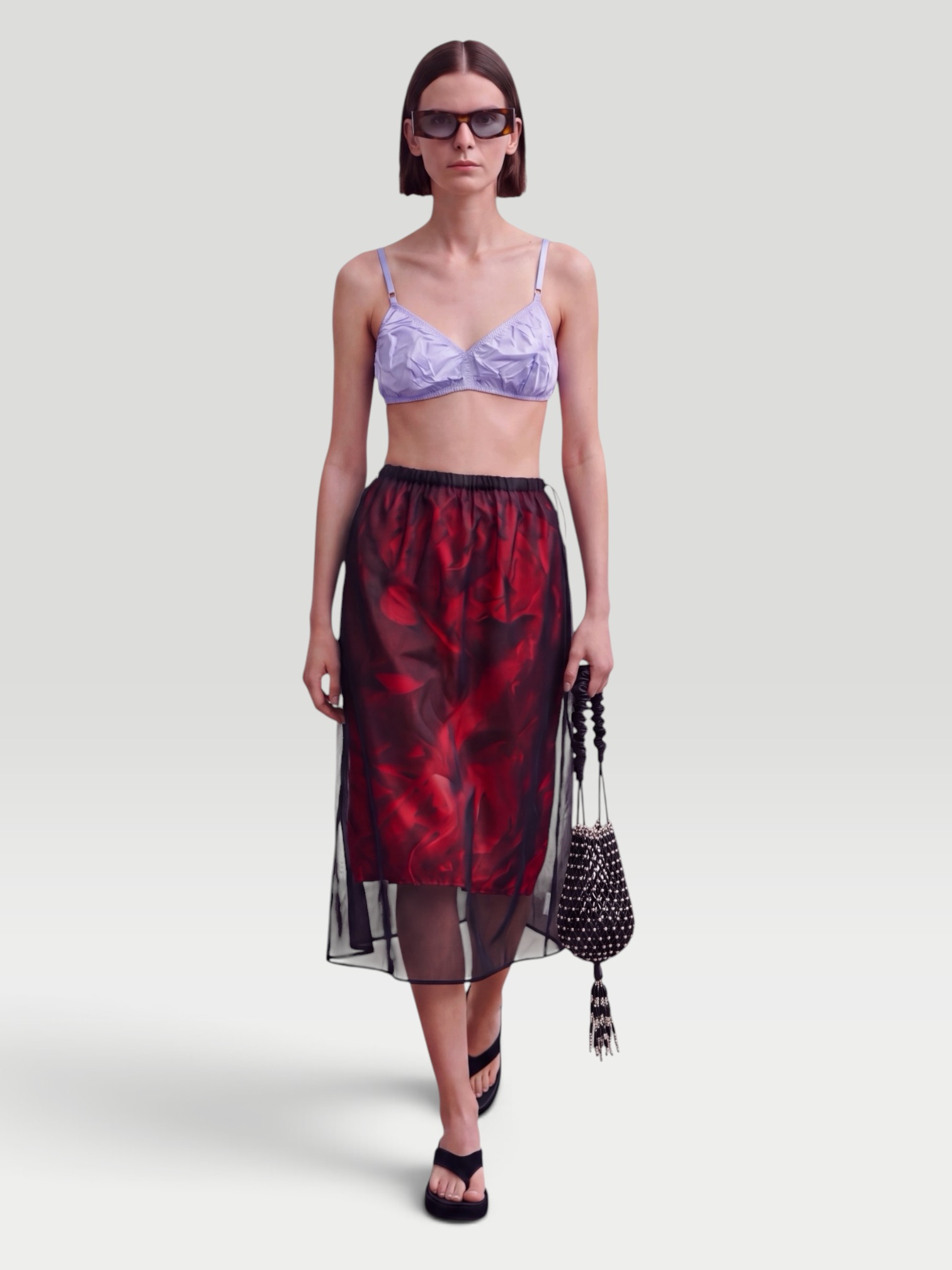Prada Cotton Organdy Midi Skirt in black.