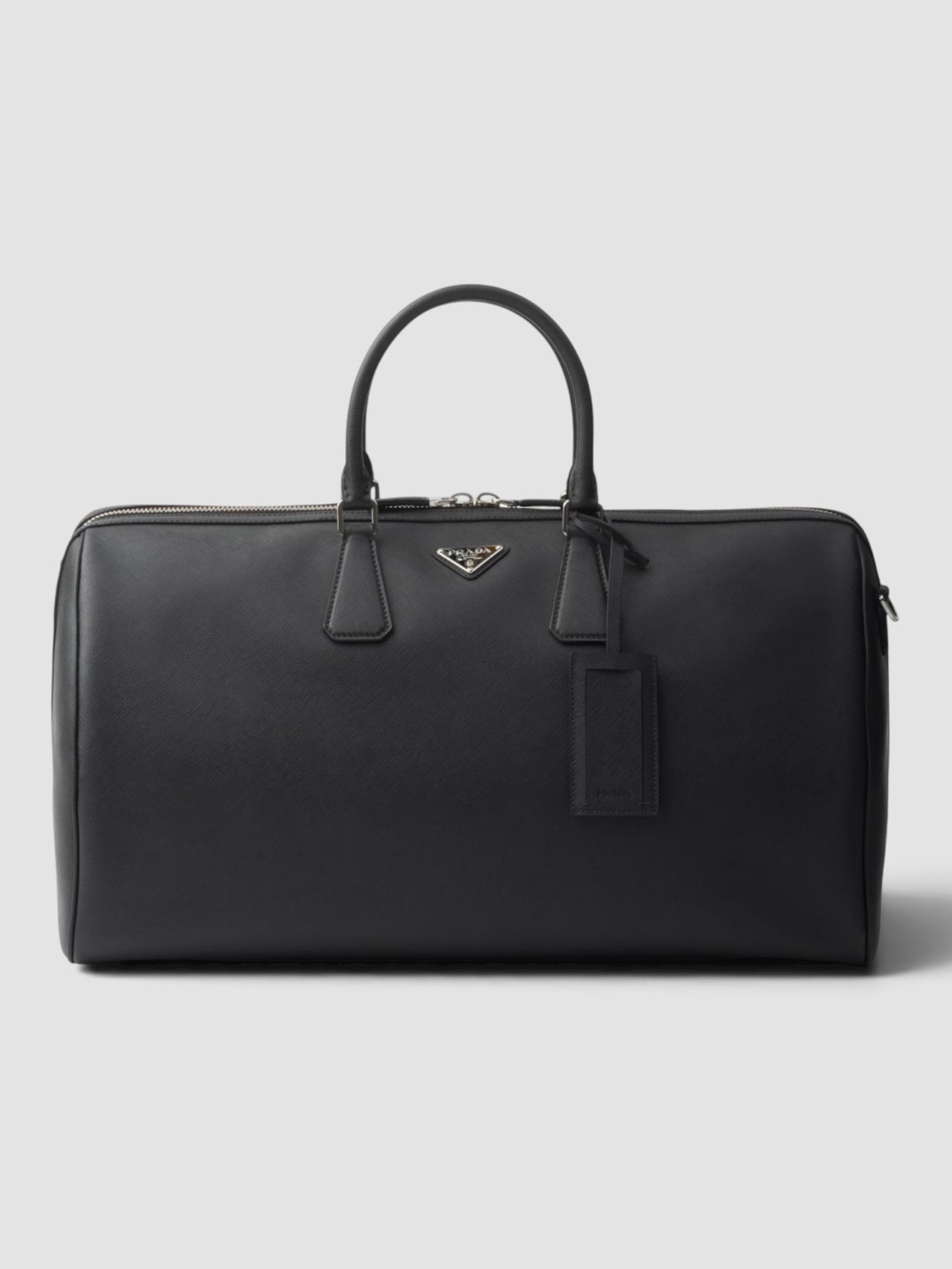 Prada Saffiano Leather Travel Bag in black.