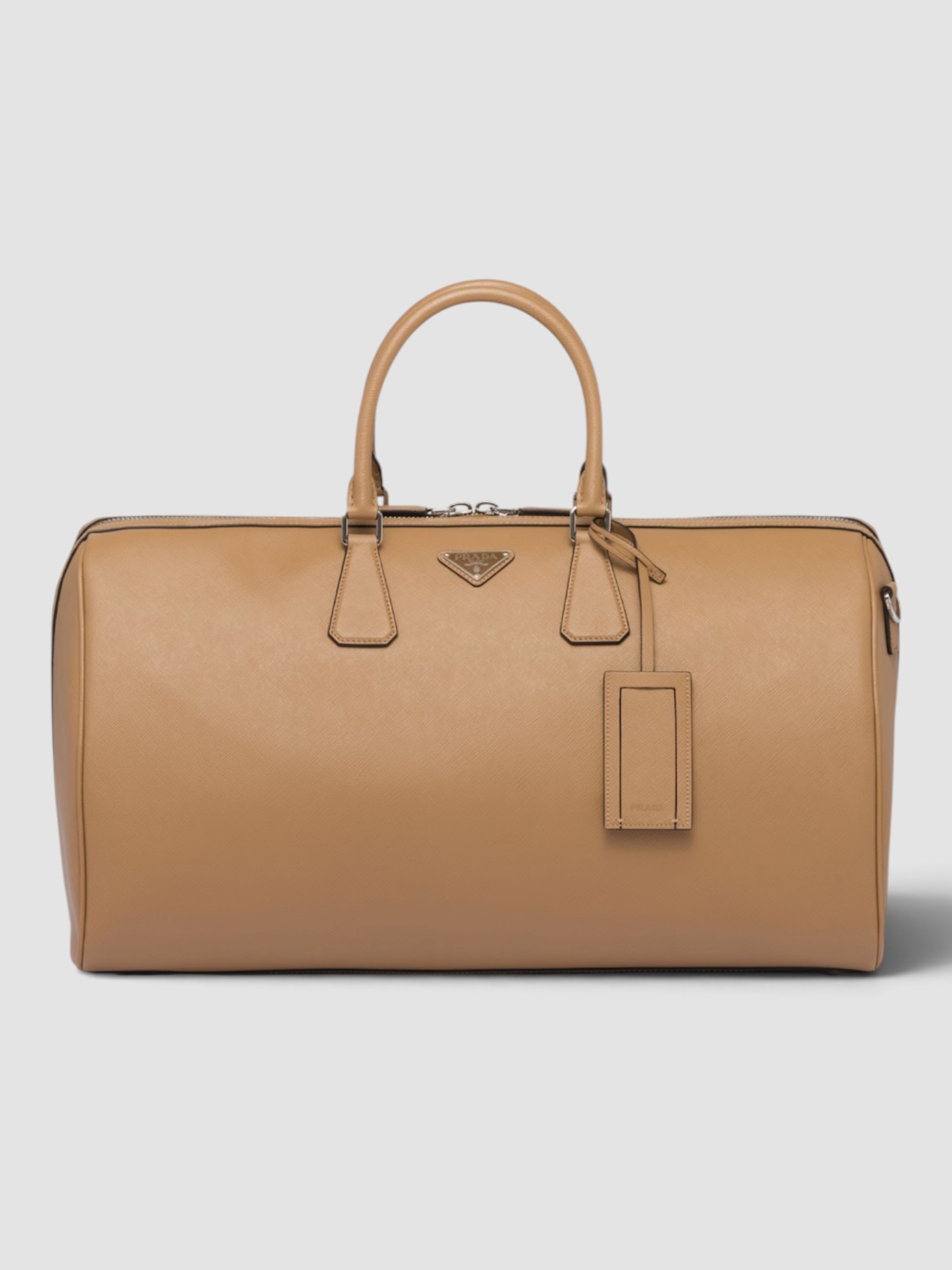 Prada Saffiano Leather Travel Bag in camel.