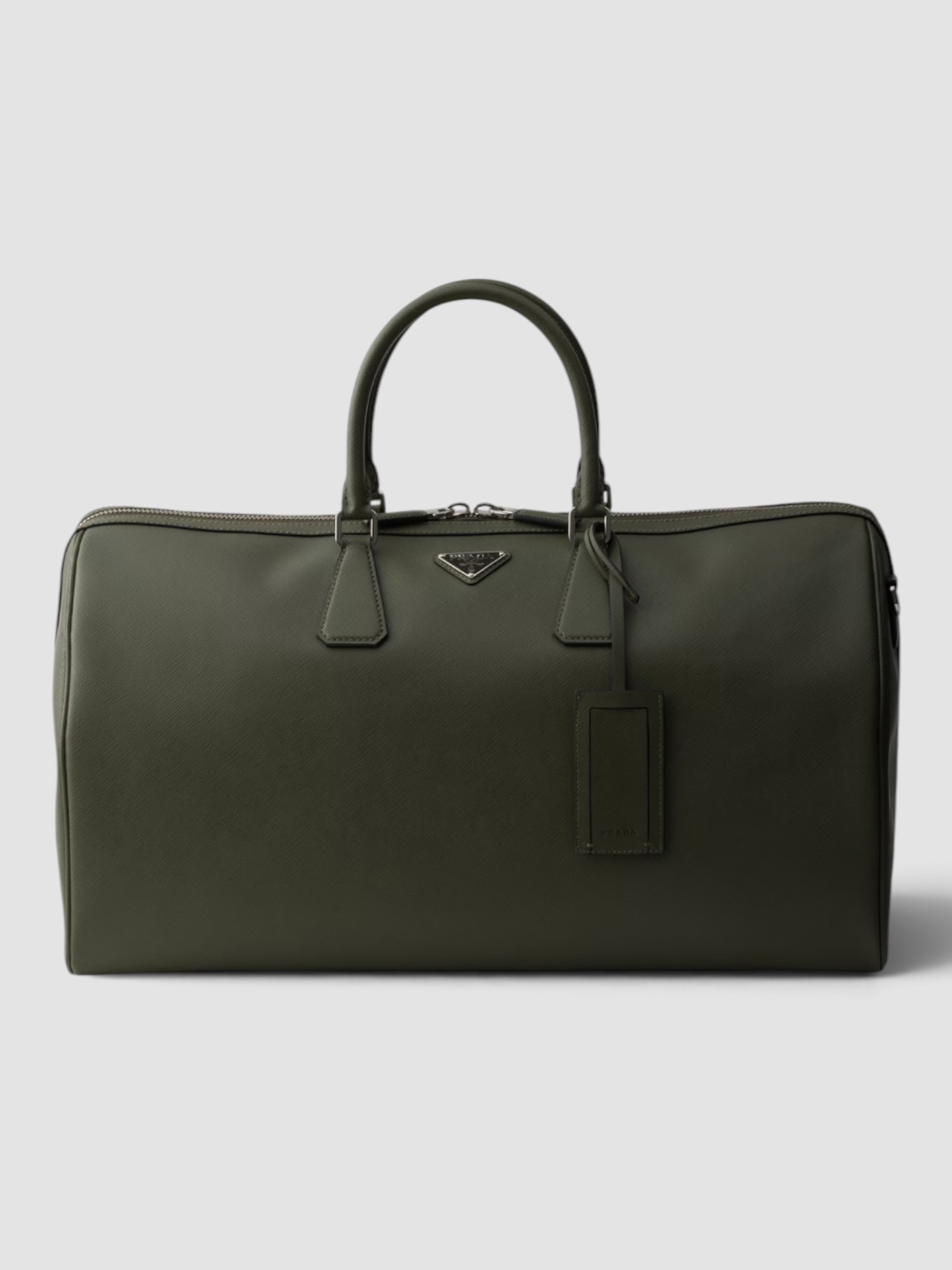 Prada Saffiano Leather Travel Bag in olive.