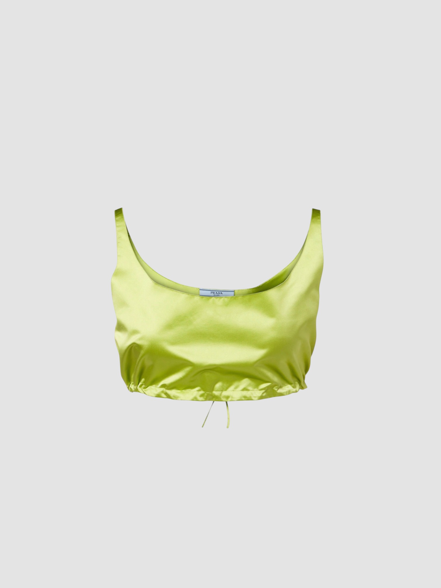 Prada Silk Duchesse Crop Top in pistacchio green. Styled by Sharon Lombardo for FDV Concierge.