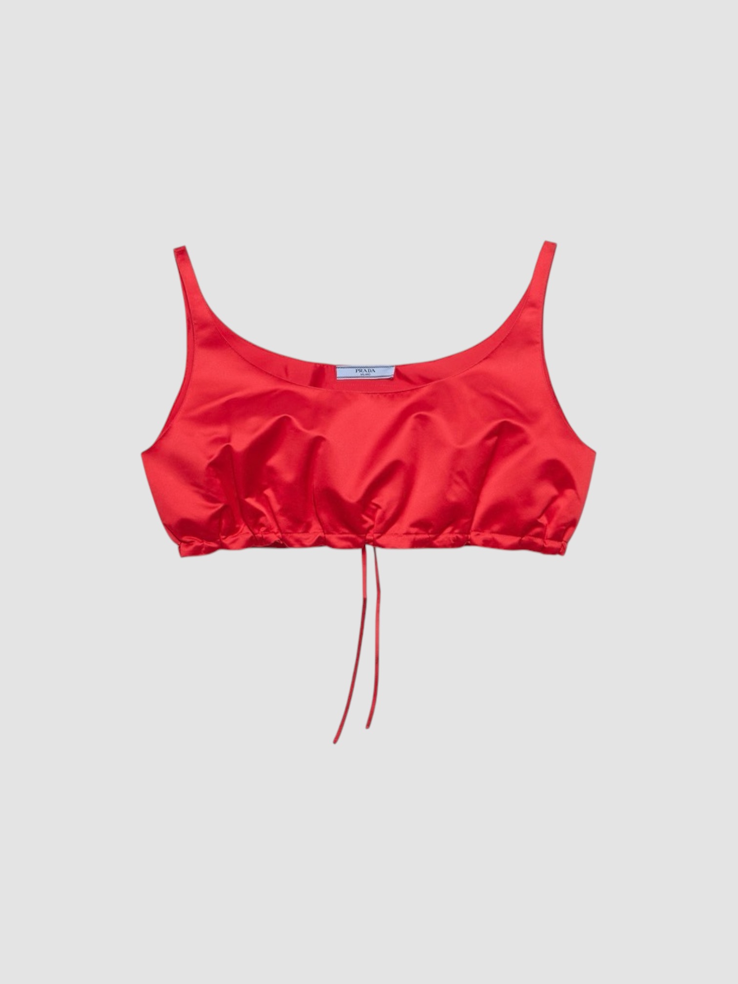 Prada Silk Duchesse Crop Top in red. Styled by Sharon Lombardo for FDV Concierge.