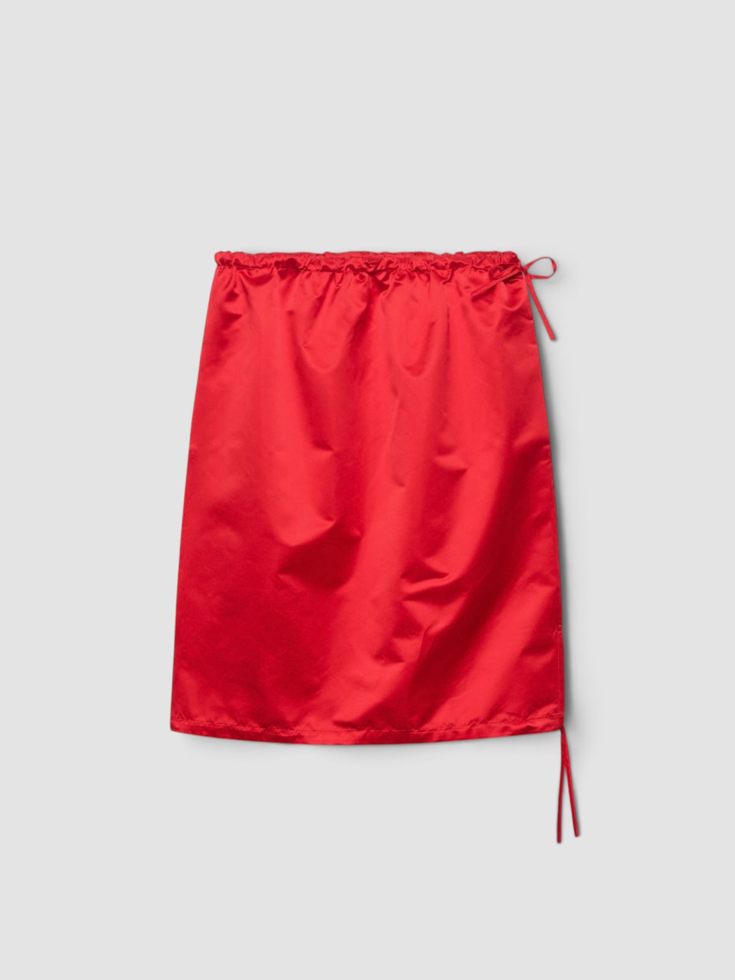 Prada Silk Satin Midi Skirt in red.