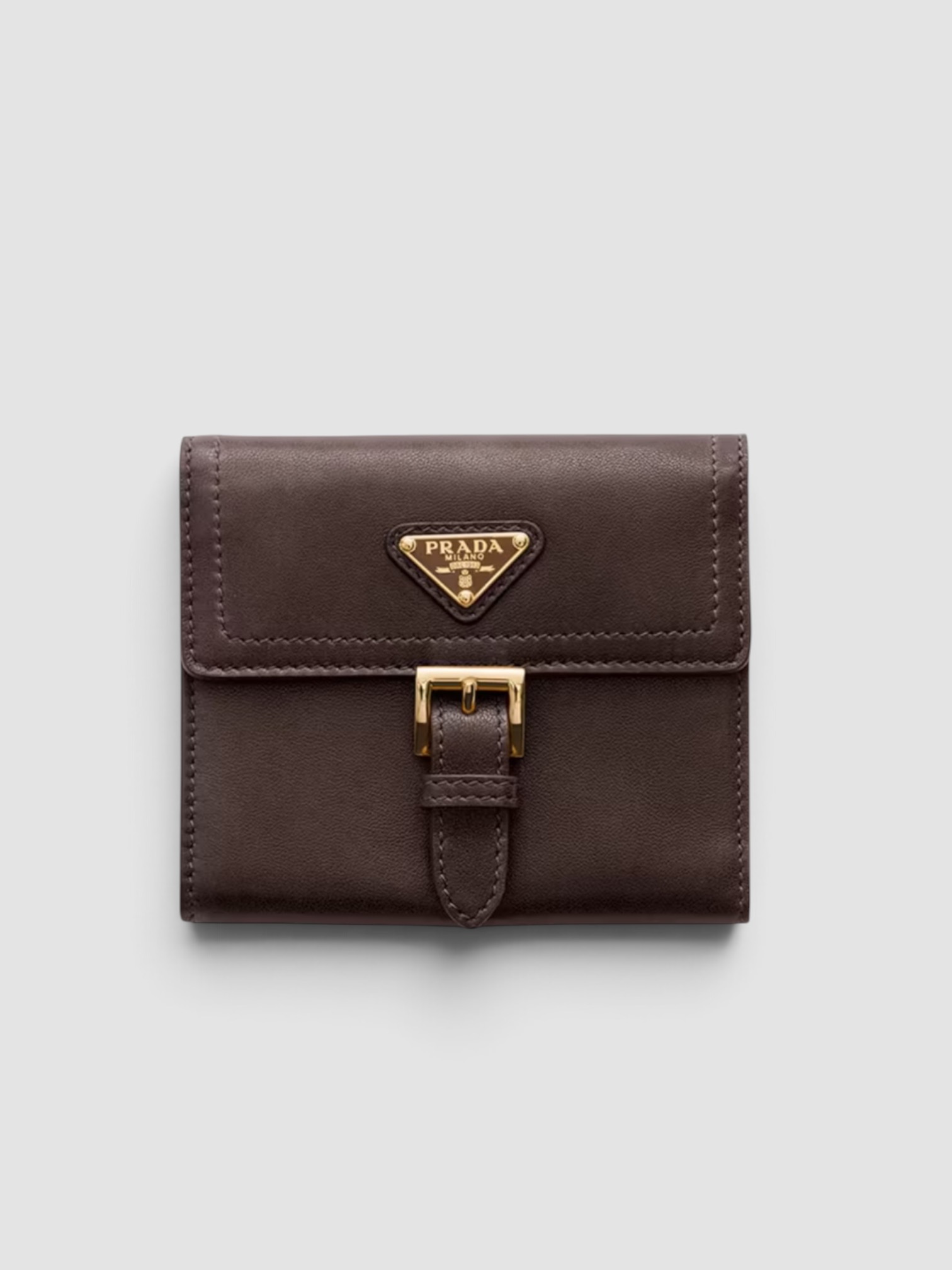 Prada Small Nappa Leather Wallet in dark brown.
