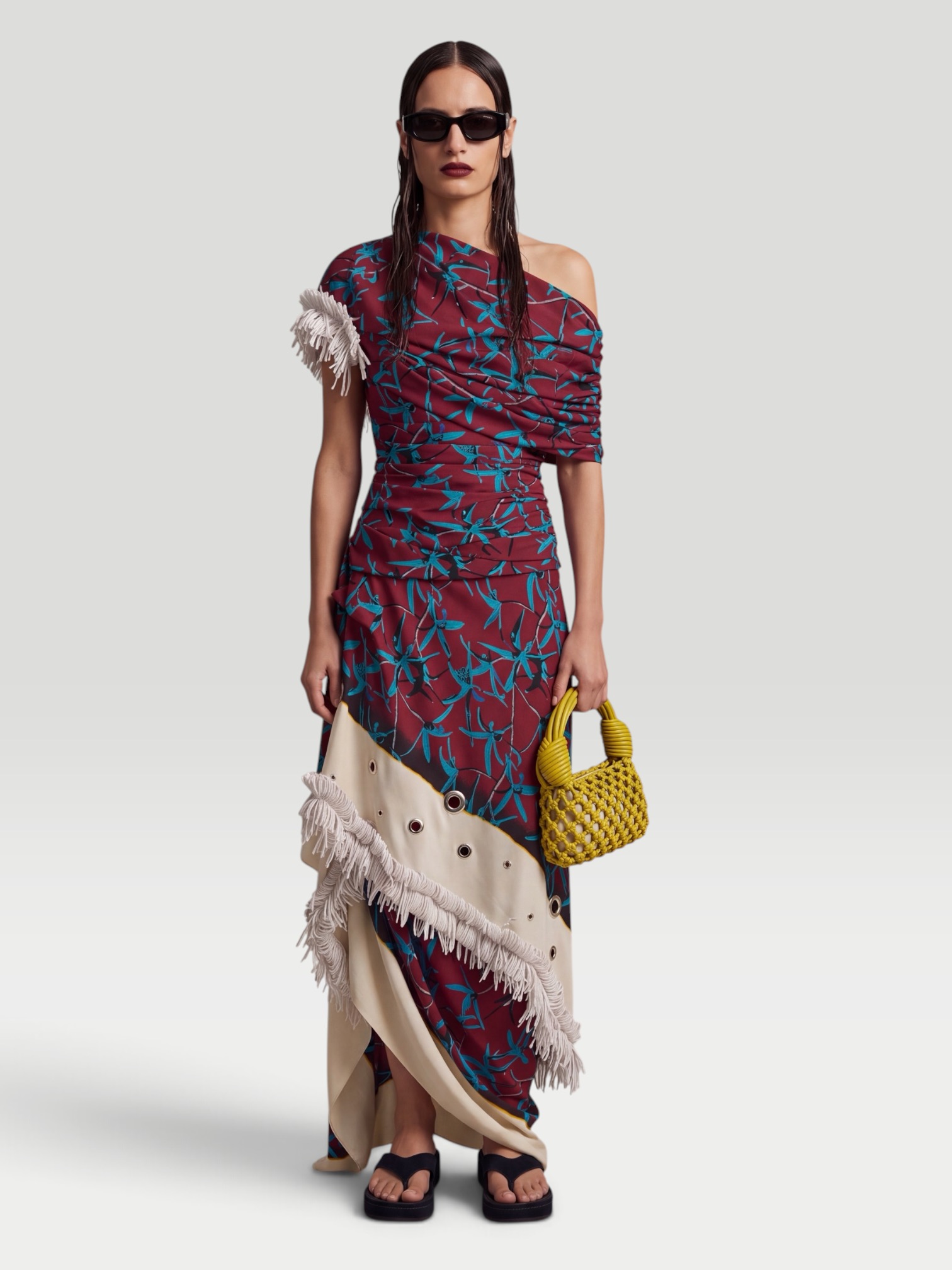 Proenza Schouler Bodine Asymmetrical Printed Stretch-Cady Midi Dress. Styled by Sharon Lombardo for FDV Concierge.