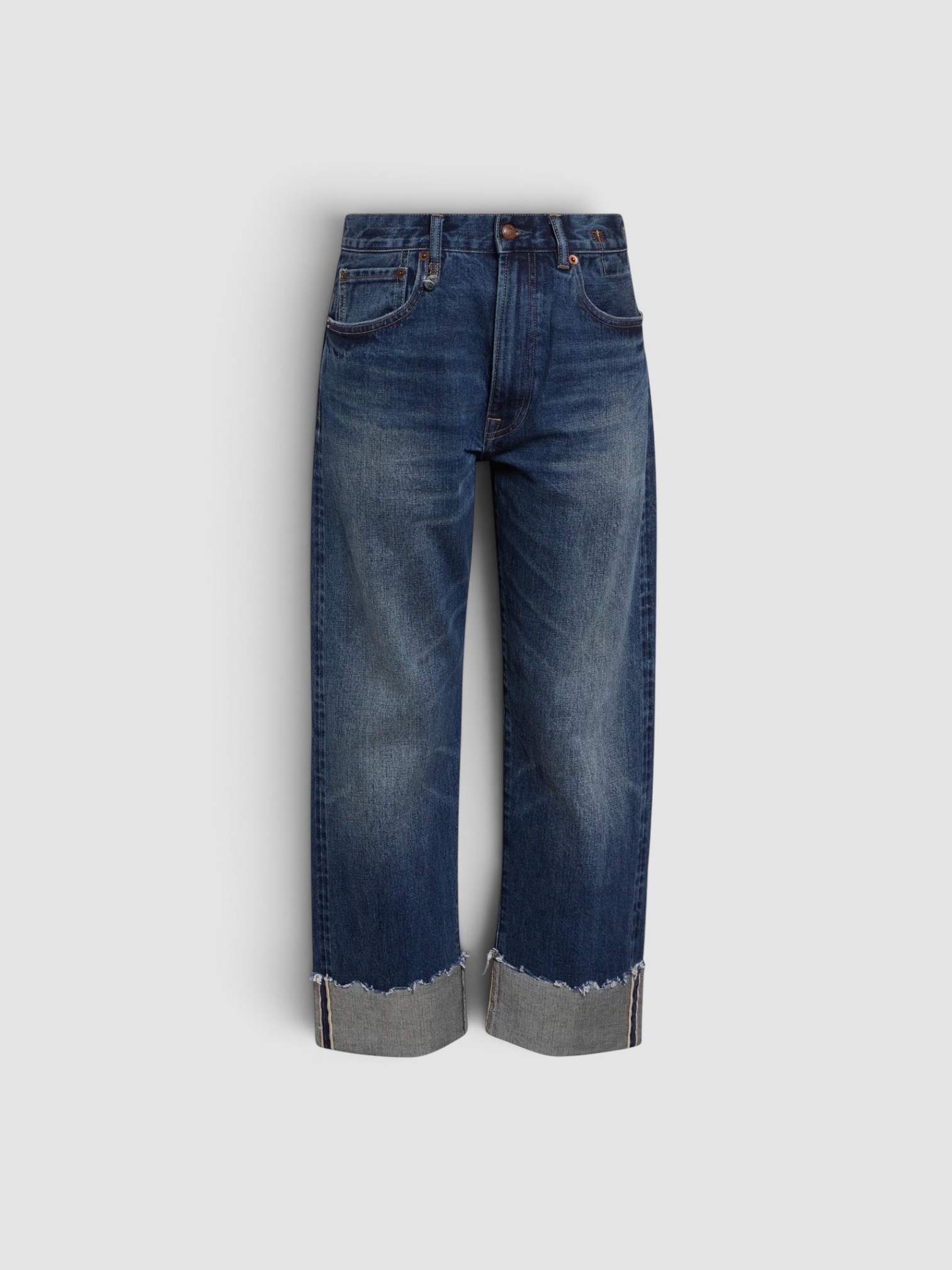 R13 Cuffed X-Boyfriend Jeans in selvedge blue, worn with Jacquemus Cuadro Asymmetric Striped Cotton Shirt, Bottega Veneta Drop Squared Sunglasses. Styled by Sharon Lombardo for FDV Concierge.