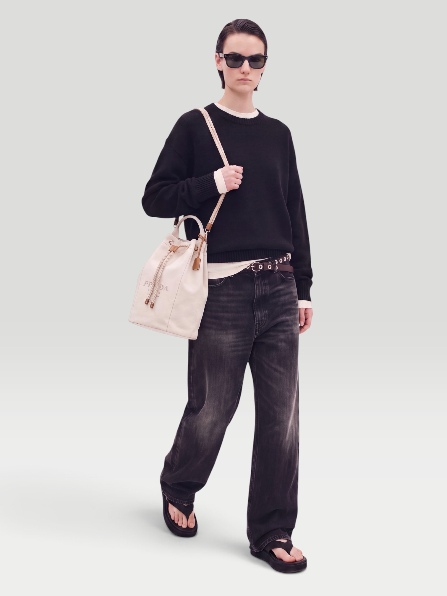 R13 Venti Baggy Wide Leg Jeans in faded black. Styled by Sharon Lombardo for FDV Concierge.