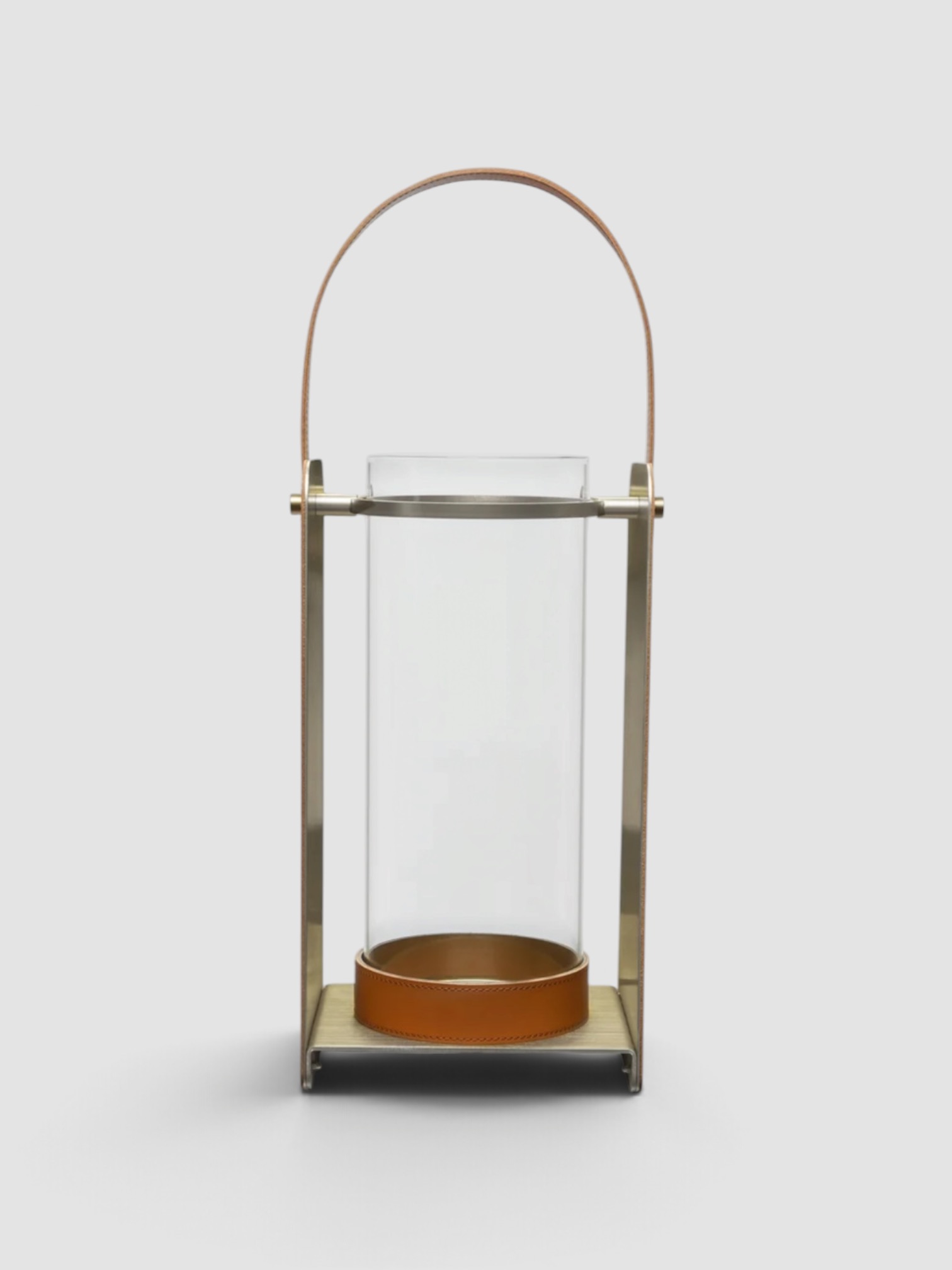 Rabitti 1969 Lumen Glass and Leather Medium Lantern in brown.
