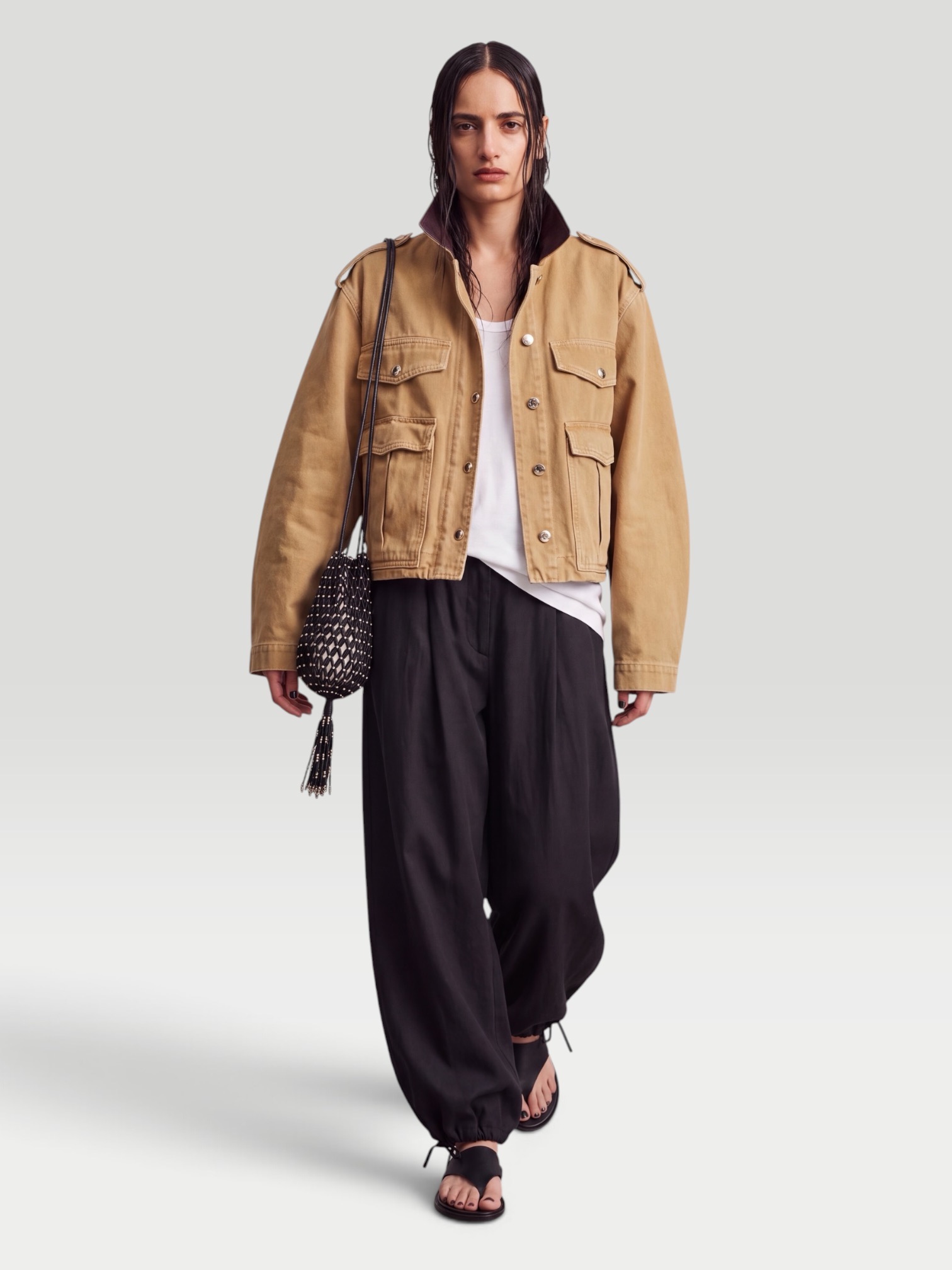 RÙADH The Henderson Jacket in tan. Styled by Sharon Lombardo for FDV Concierge.