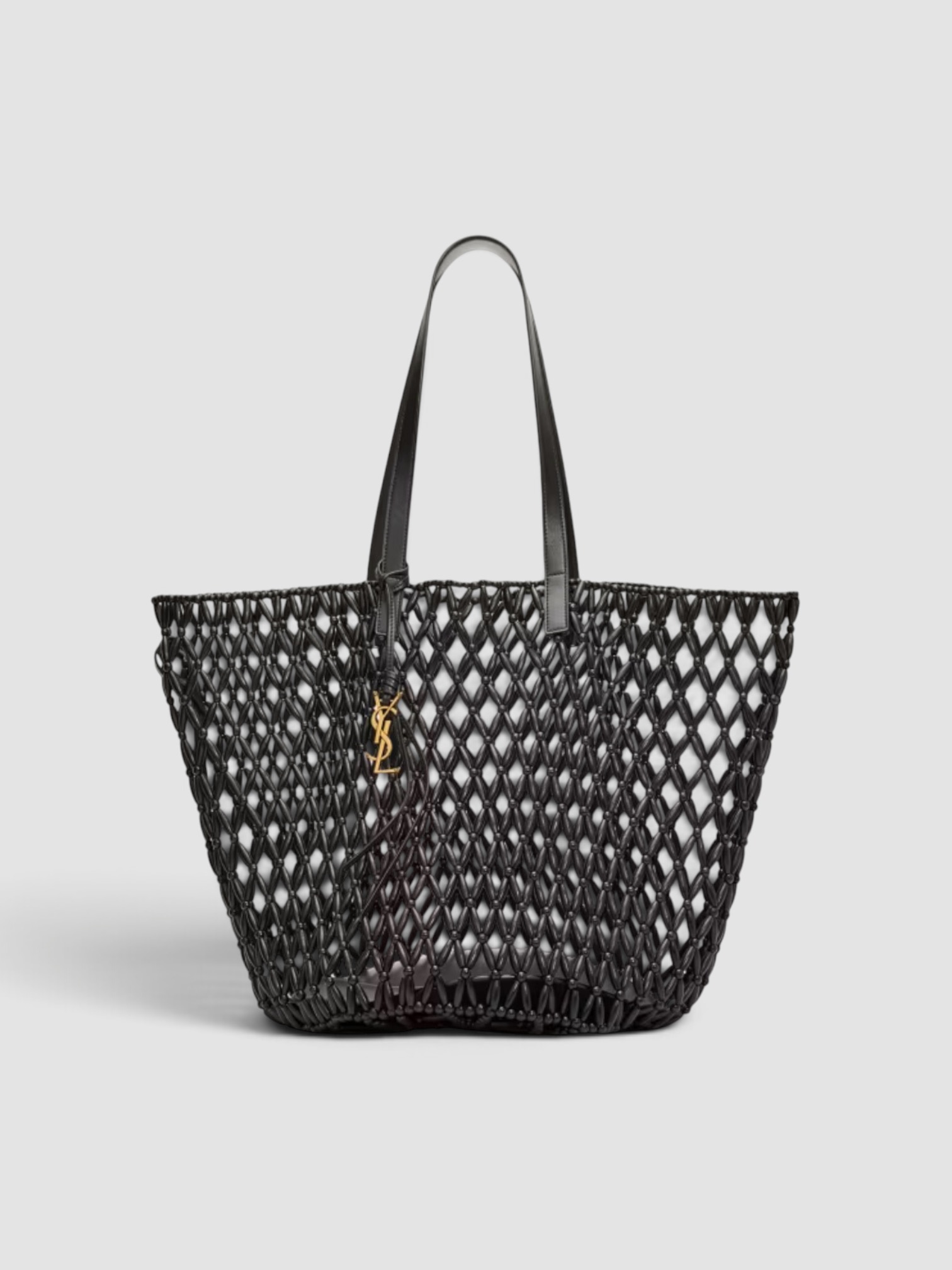 Saint Laurent Panier Medium Beaded Tote Bag in black, worn with FIL DE VIE Isadora Dress. Styled by Sharon Lombardo for FDV Concierge.