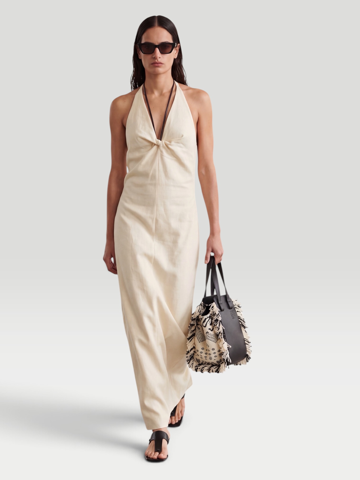 SIR Halterneck Linen Maxi Dress in yellow. Styled by Sharon Lombardo for FDV Concierge.