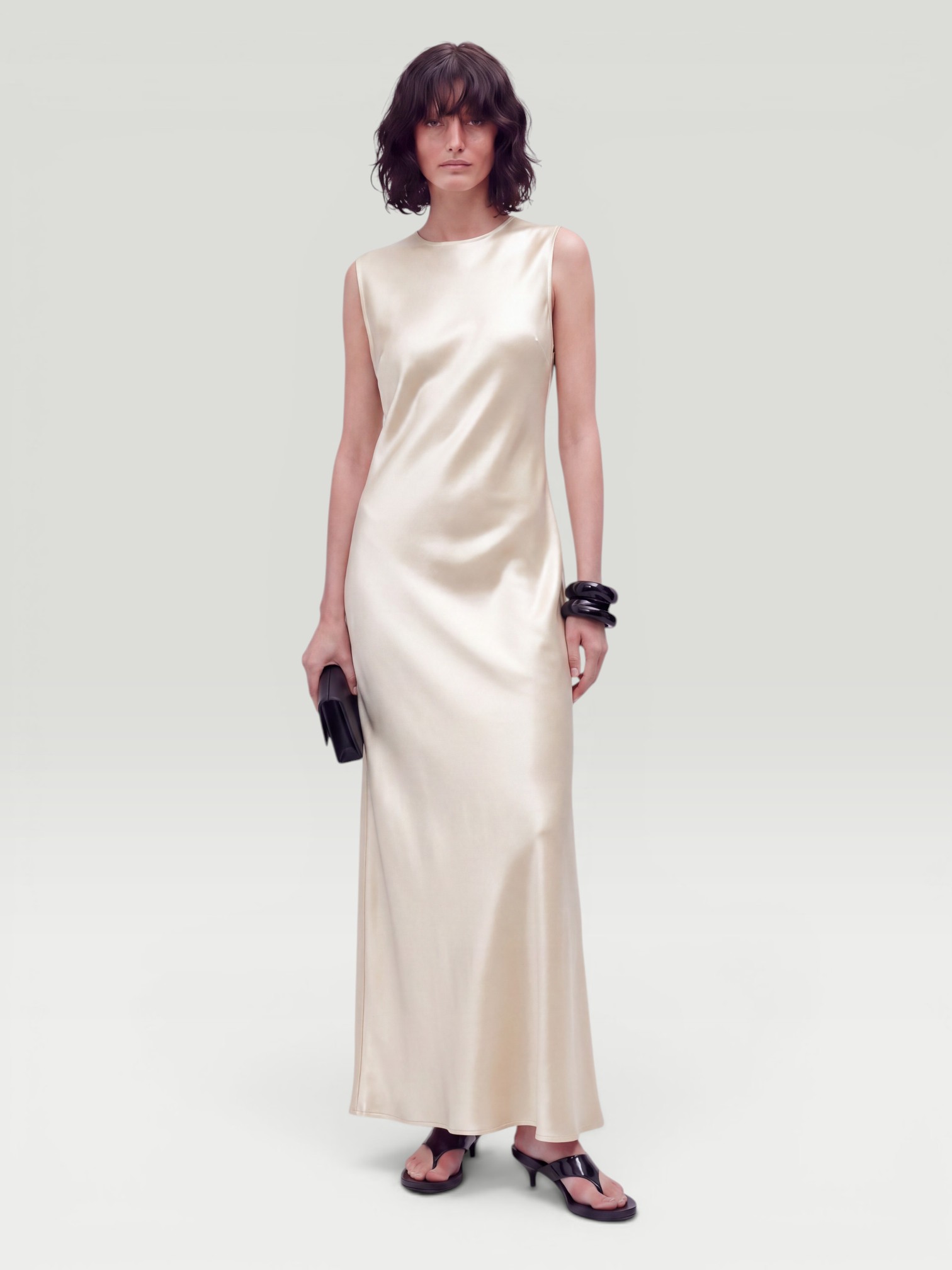 SIRAPOP Exclusive Catherine Satin Dress in ivory. Styled by Sharon Lombardo for FDV Concierge.