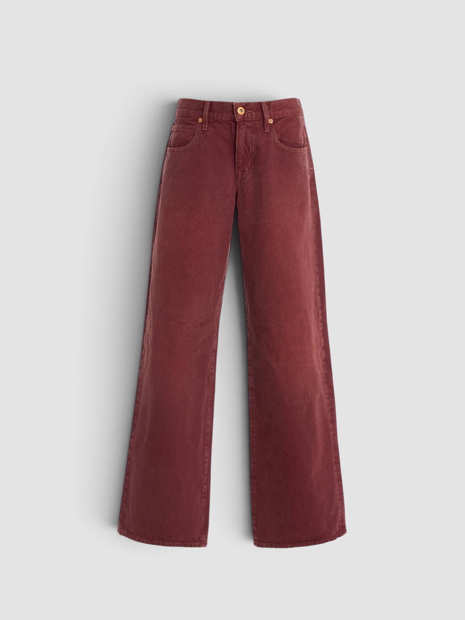 SLVRLAKE Lexi Rigid Low-Rise Wide-Leg Jeans in burgundy. Styled by Sharon Lombardo for FDV Concierge.