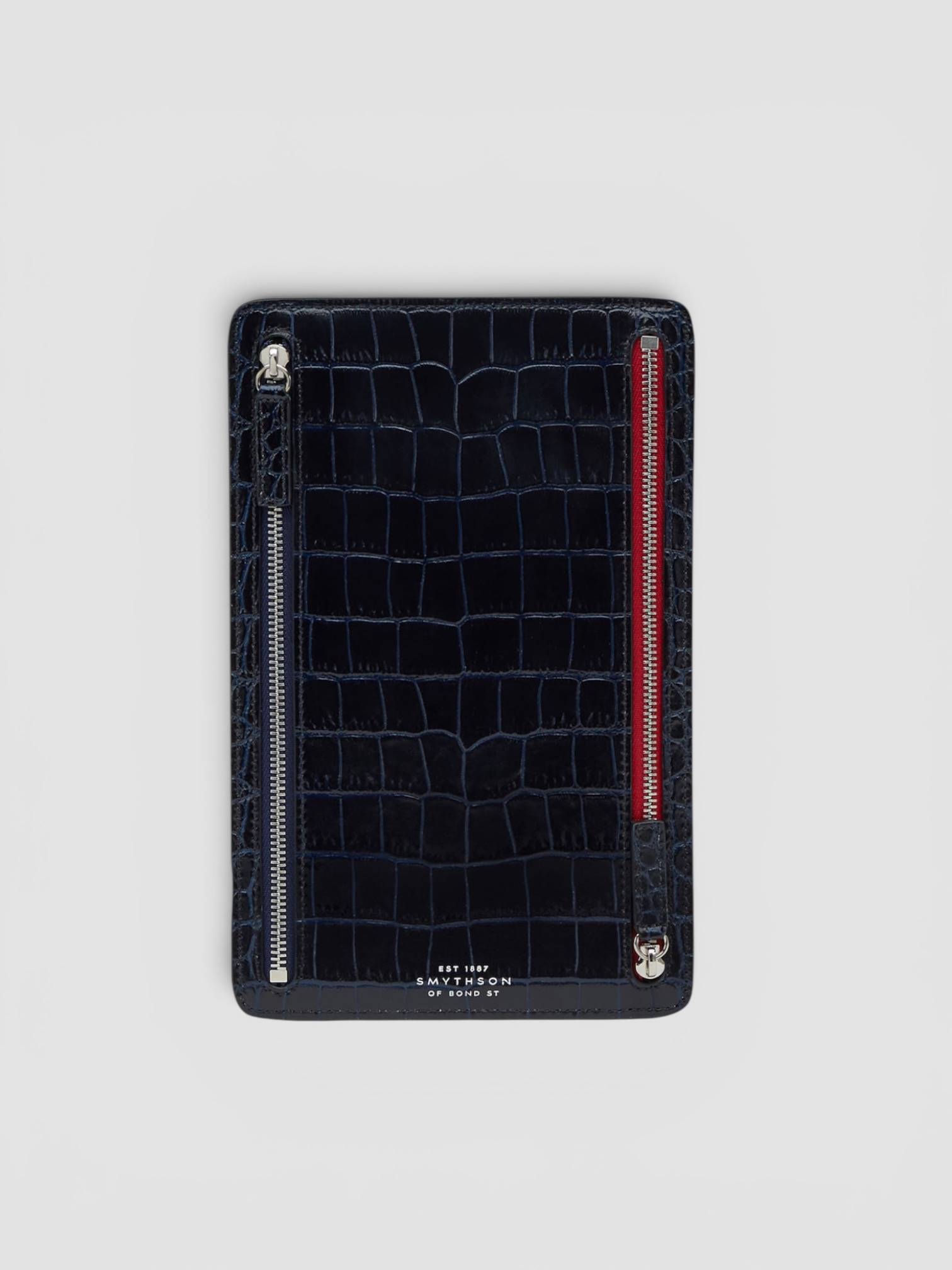 Smythson Mara Croc-Embossed Currency Case in black.