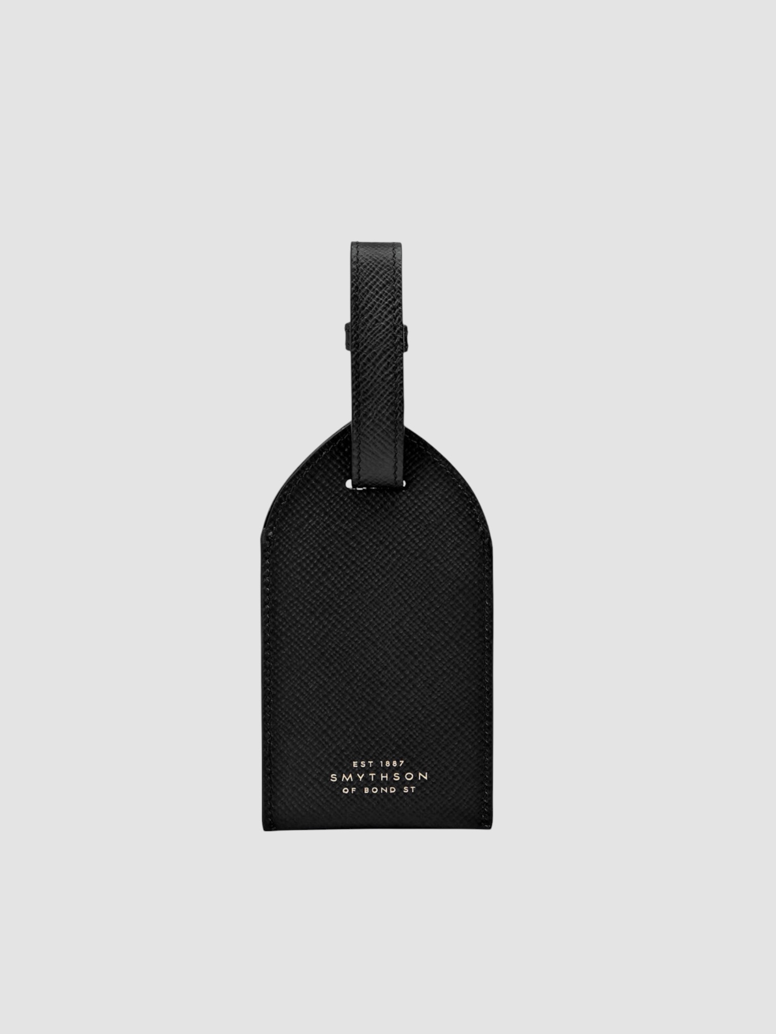 Smythson Panama Leather Luggage Tag in black.