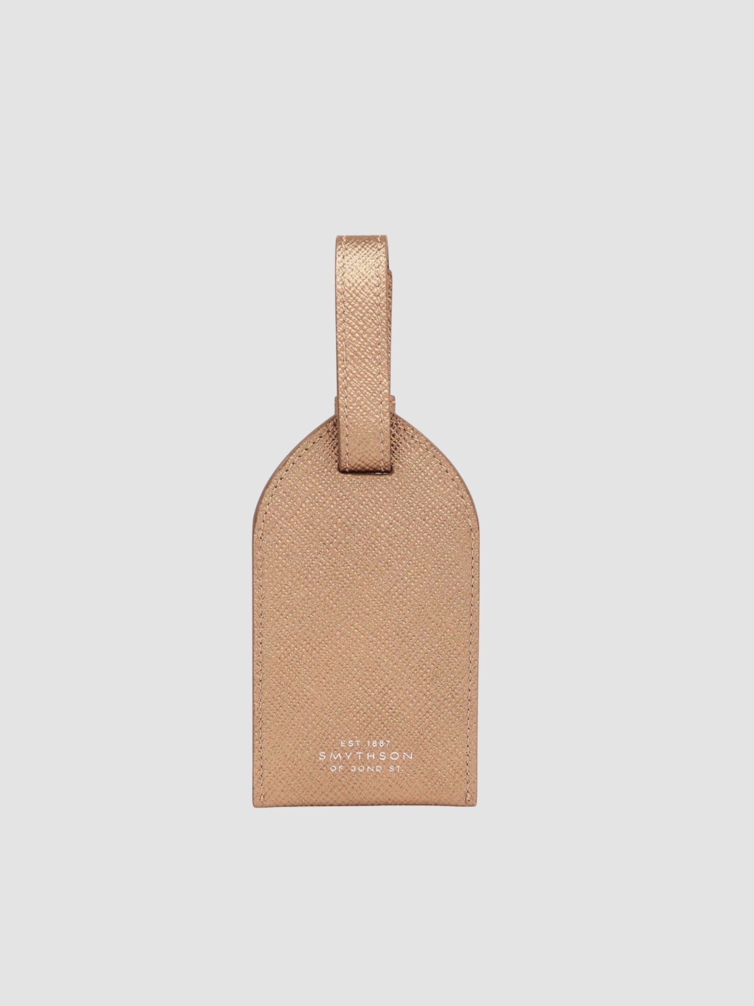 Smythson Panama Leather Luggage Tag in bronze.