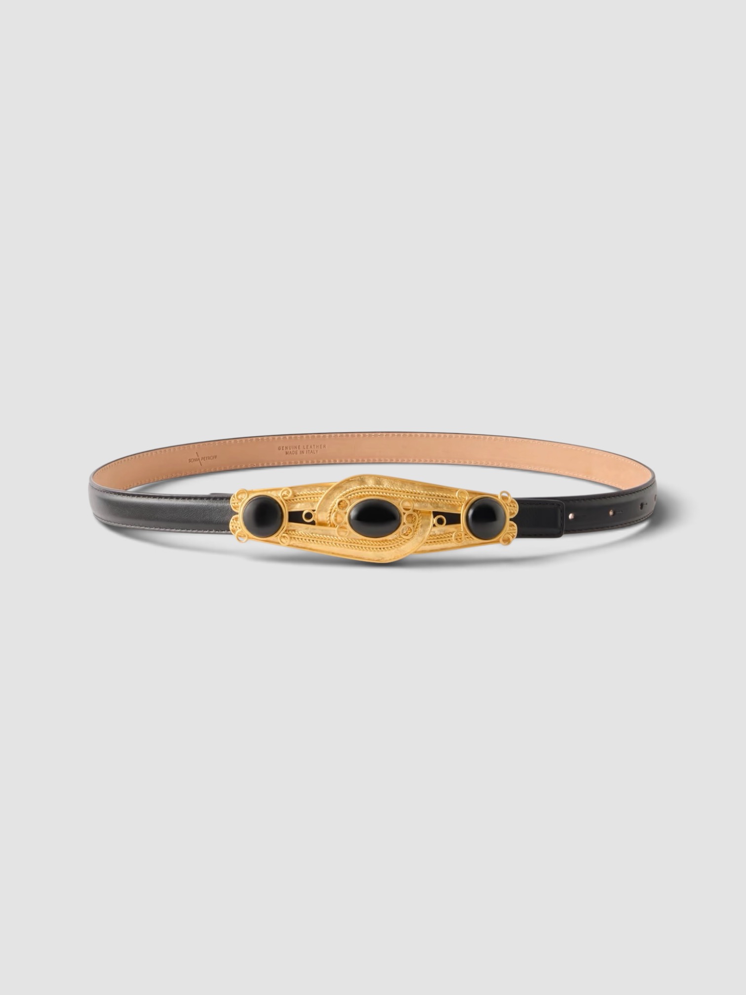 Sonia Petroff Eterna Gold-Tone Leather & Resin Belt in black.